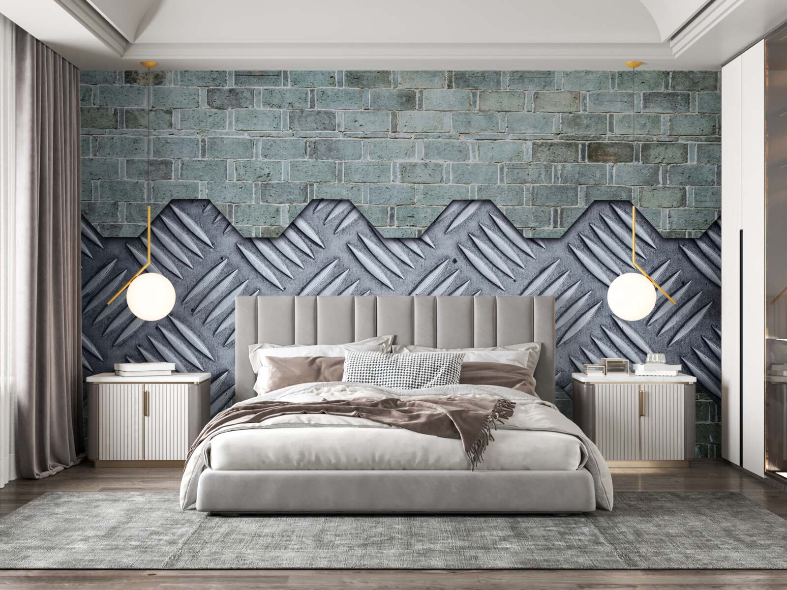 Papier peint mur de briques avec tôle d'aluminium