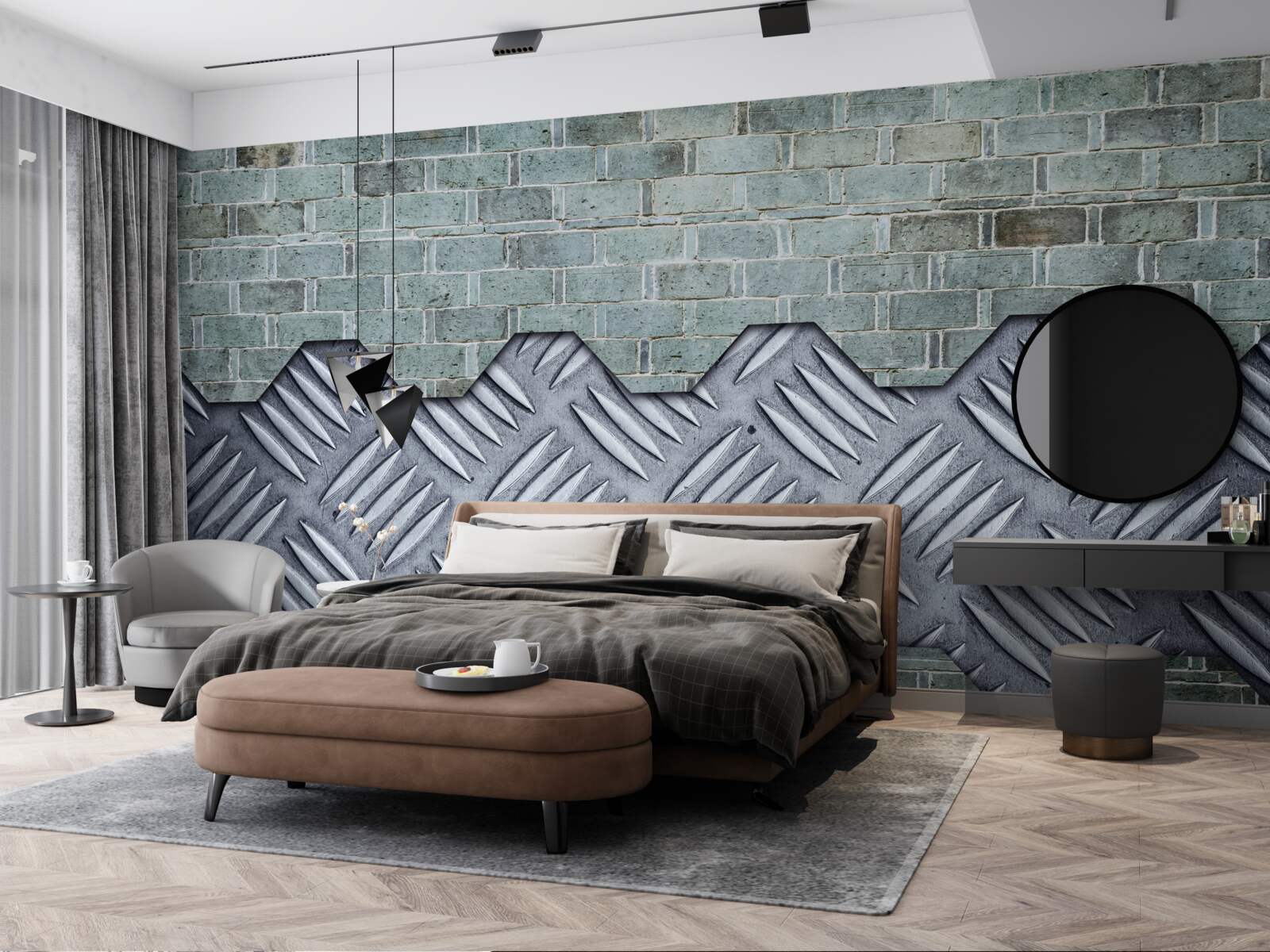 Papier peint mur de briques avec tôle d'aluminium