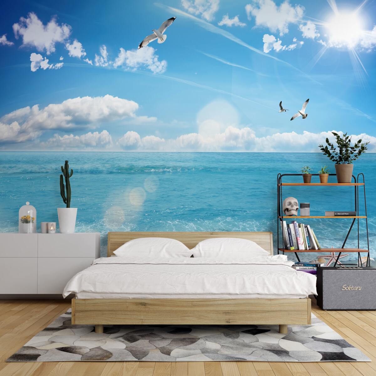 Papier peint mouettes sur les vagues bleues