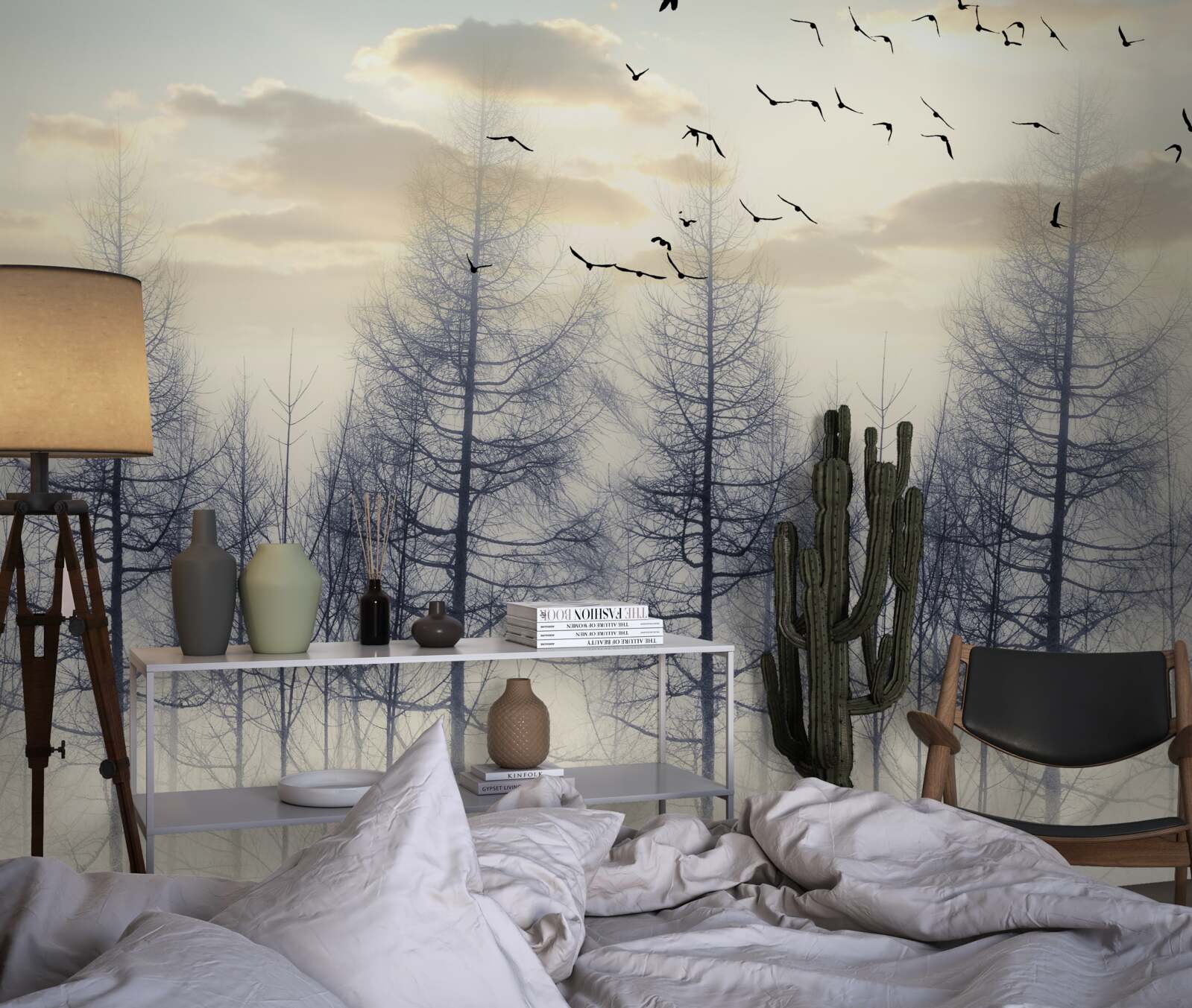 Papier peint l'aube dans les forêts brumeuses