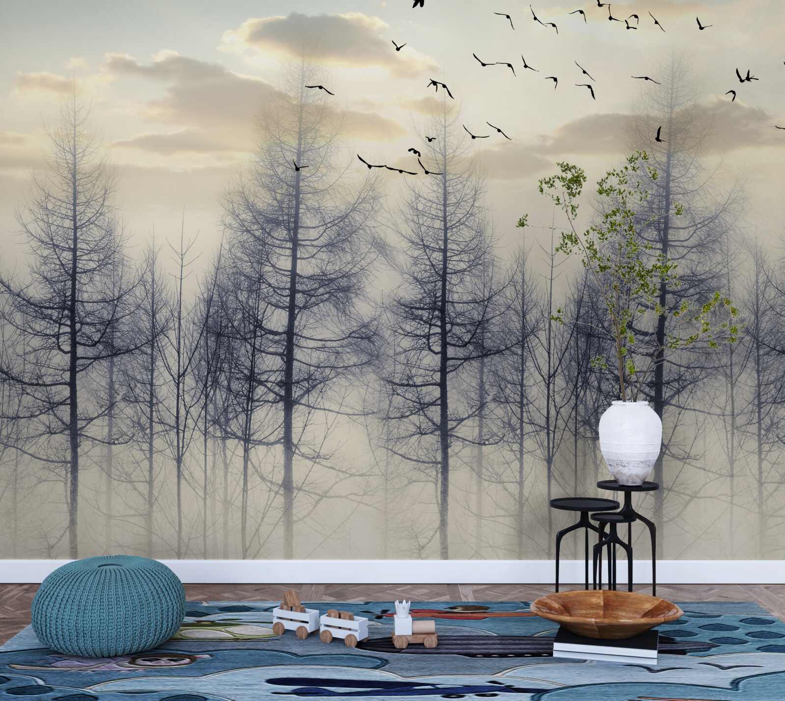 Papier peint l'aube dans les forêts brumeuses