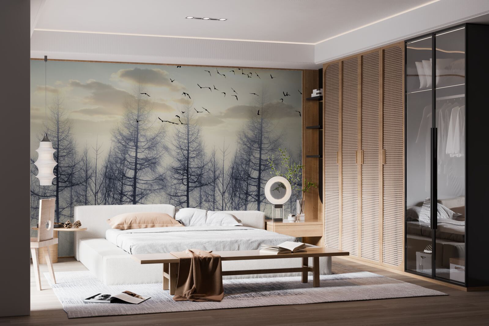 Papier peint l'aube dans les forêts brumeuses