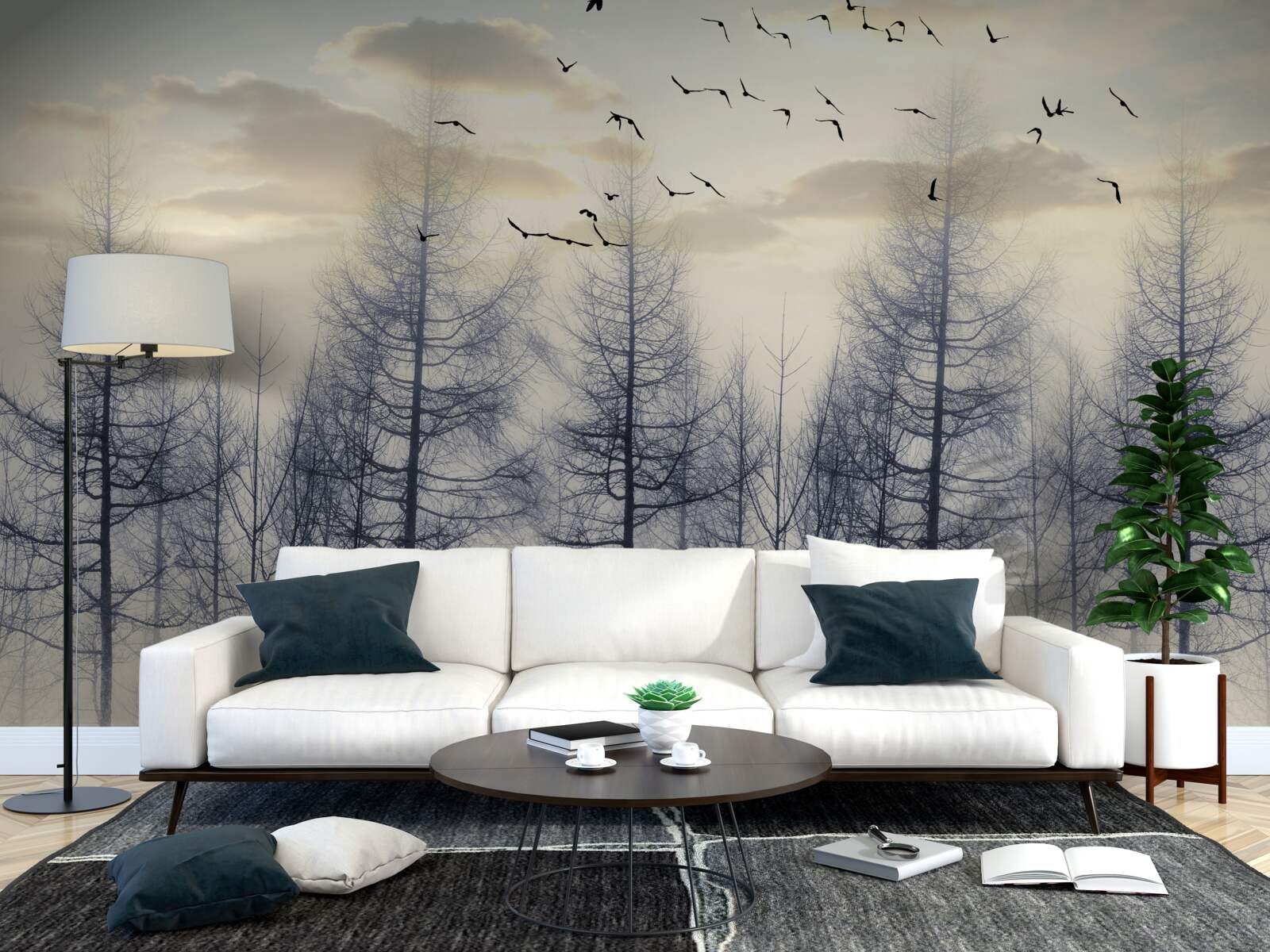 Papier peint l'aube dans les forêts brumeuses