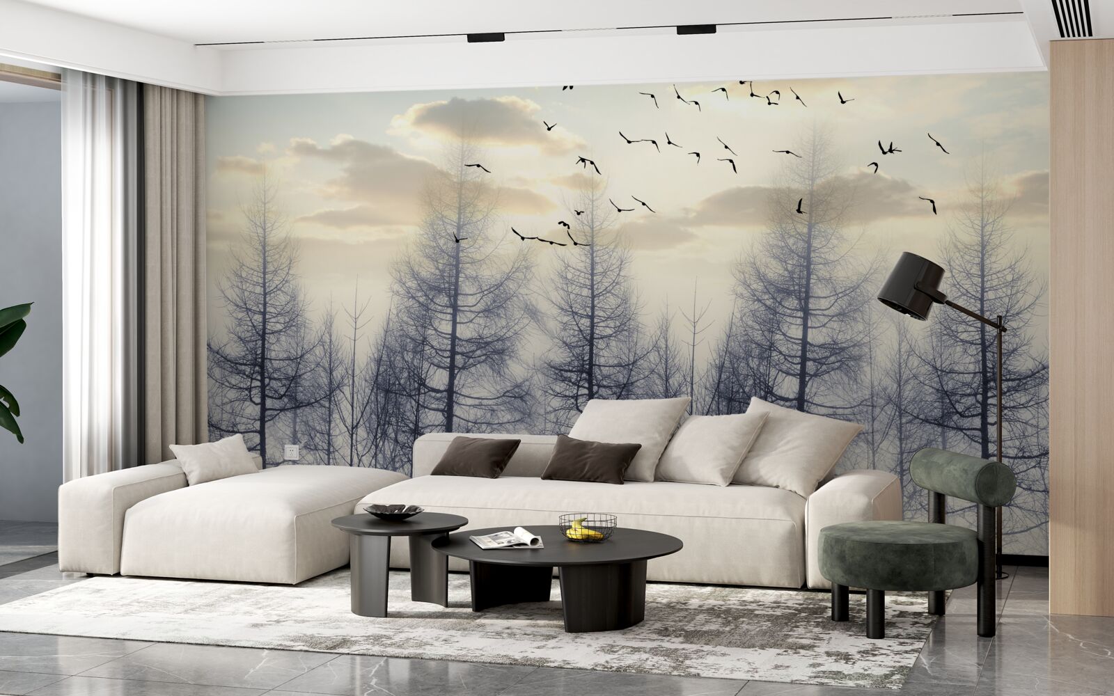 Papier peint l'aube dans les forêts brumeuses