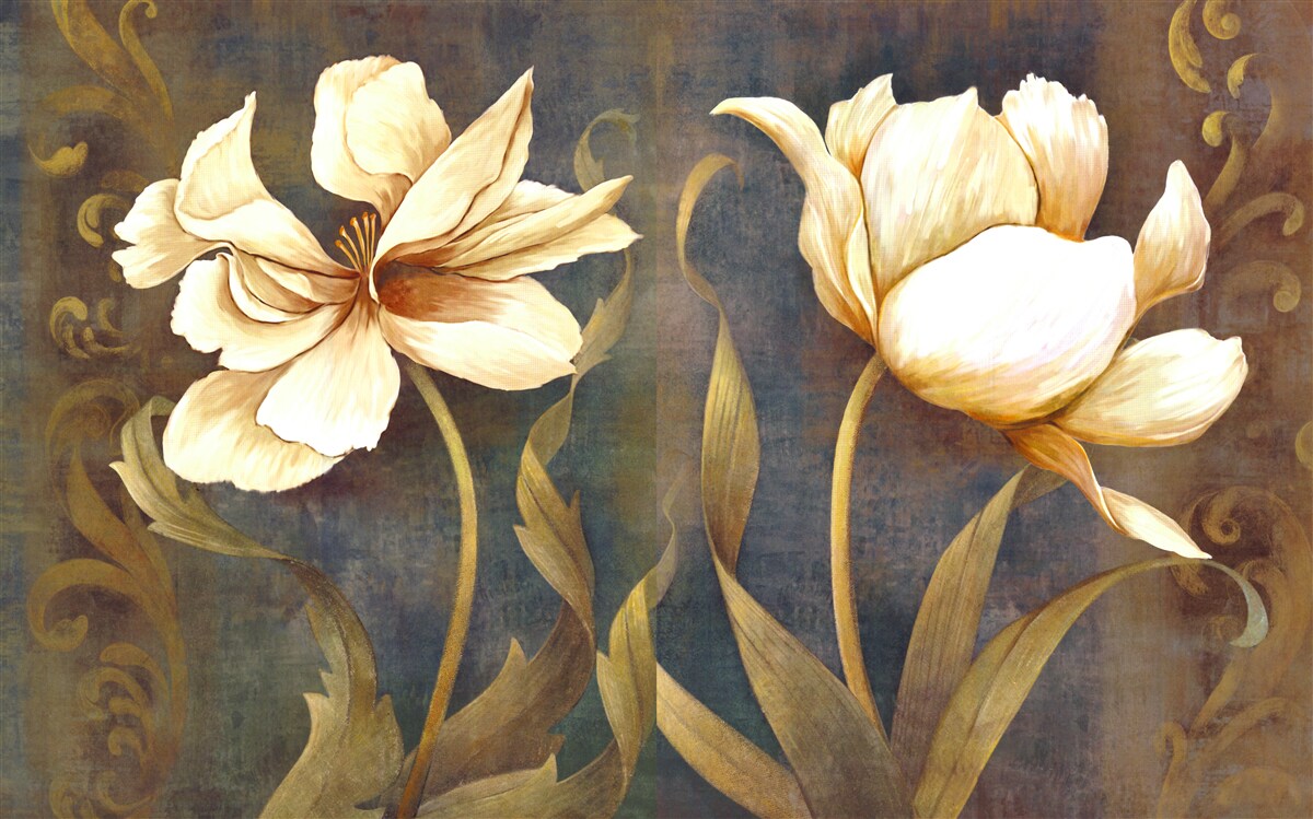 Papier peint deux grandes fleurs beiges