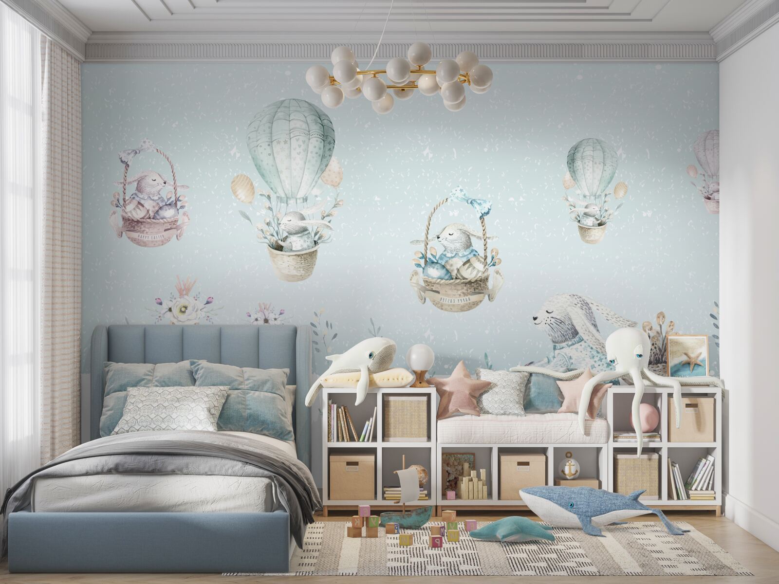 Papier peint Les lapins montent des ballons et font du vélo