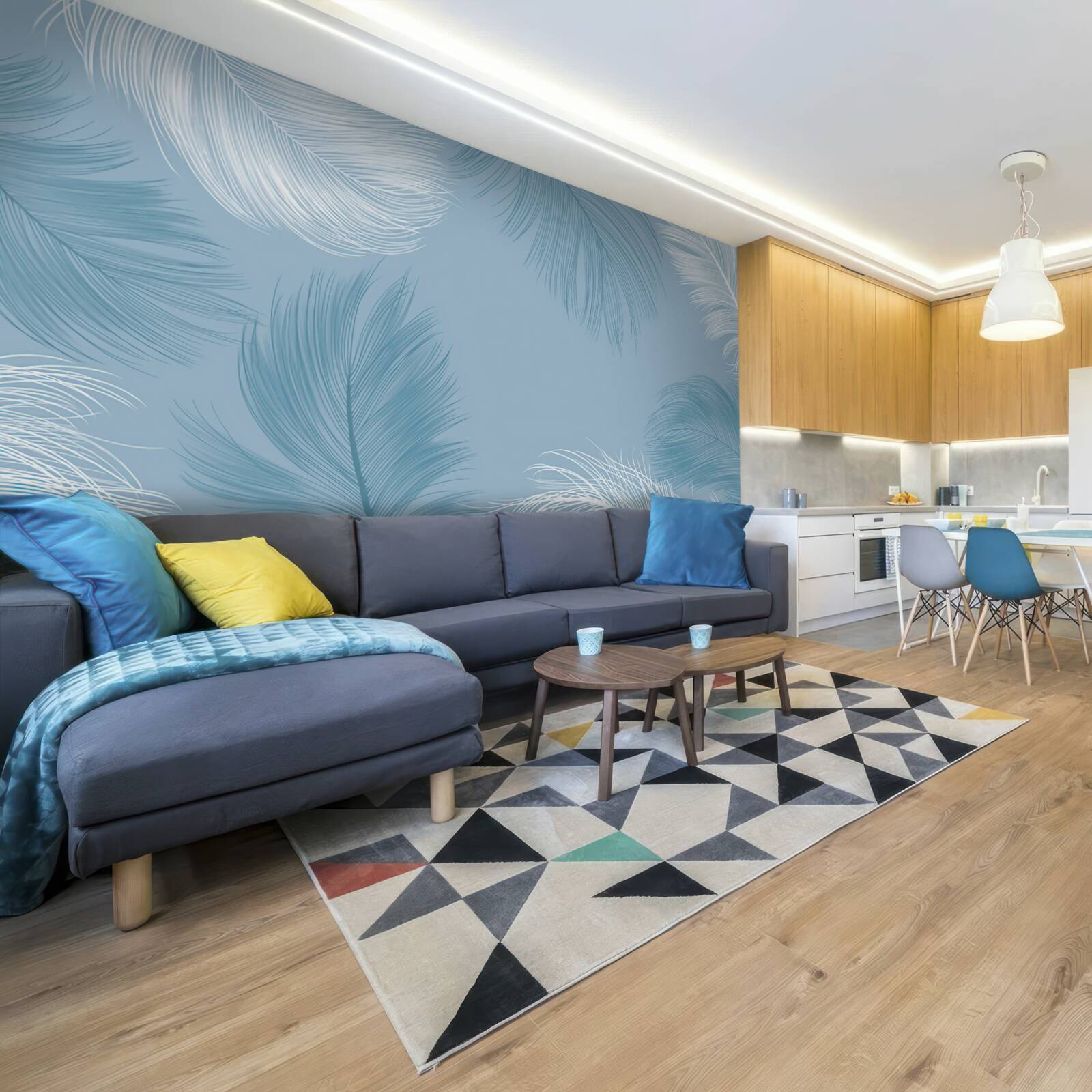 Papier peint fond de plumes douces dans la couleur du ciel