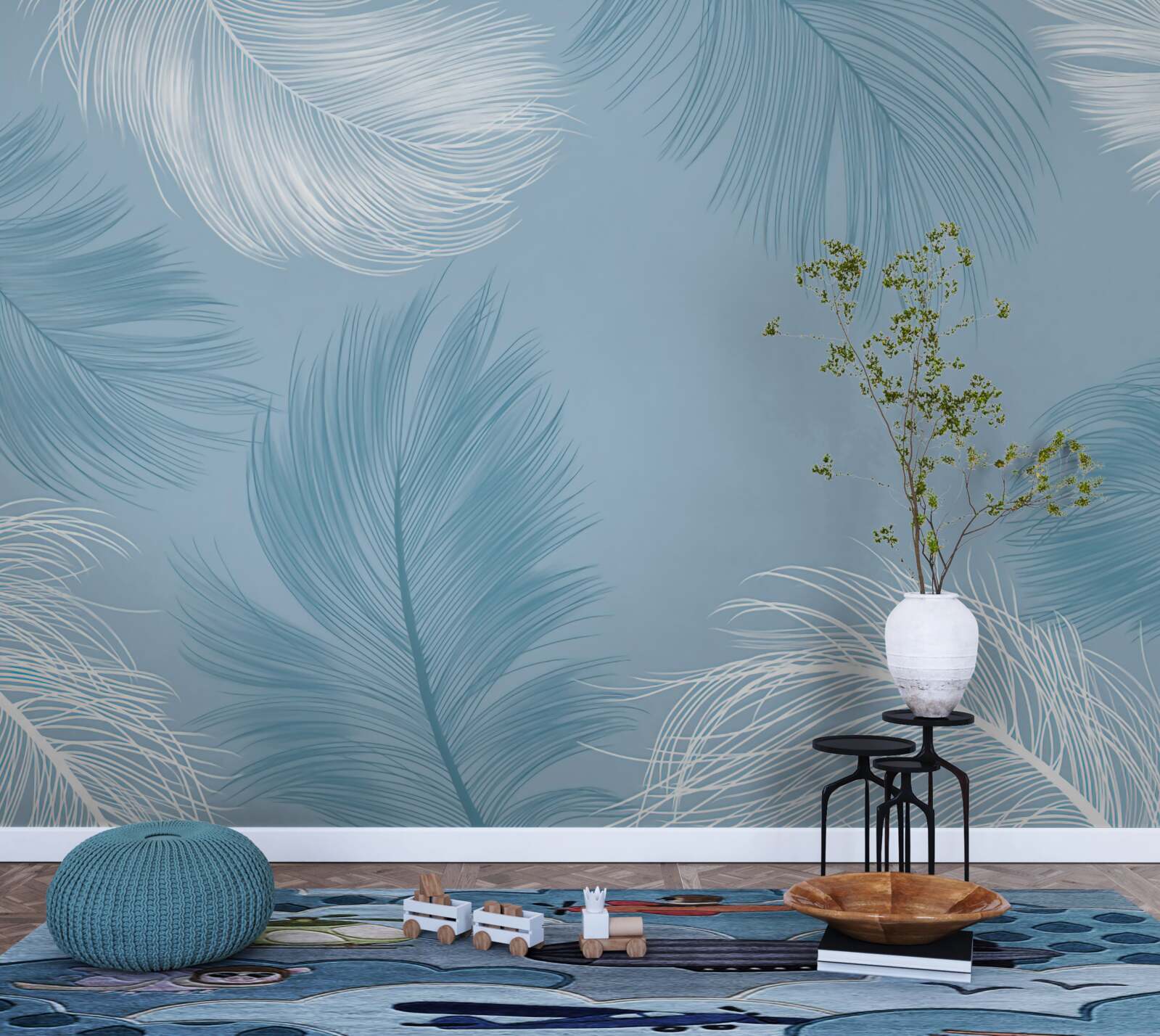 Papier peint fond de plumes douces dans la couleur du ciel