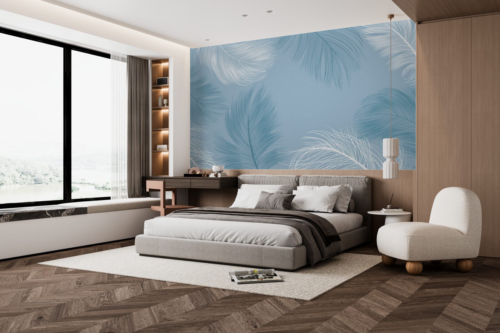 Papier peint fond de plumes douces dans la couleur du ciel