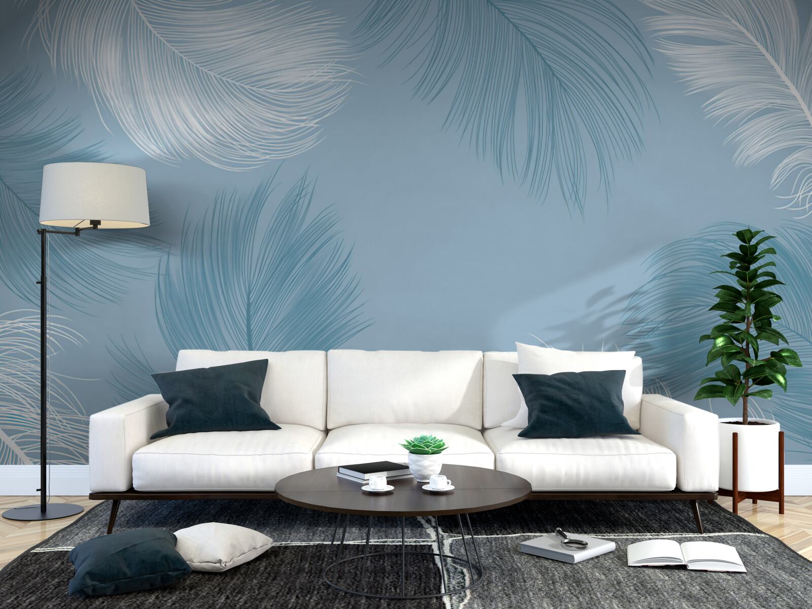 Papier peint fond de plumes douces dans la couleur du ciel