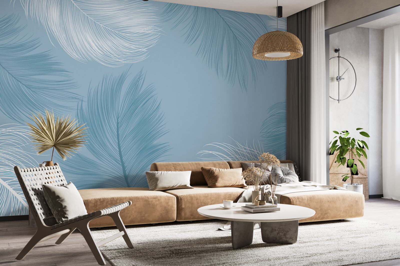 Papier peint fond de plumes douces dans la couleur du ciel