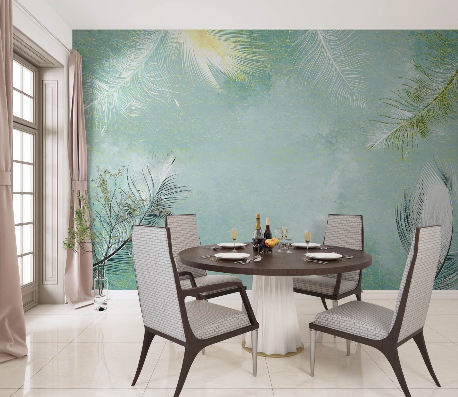 Papier peint grâce à la plume turquoise subtile