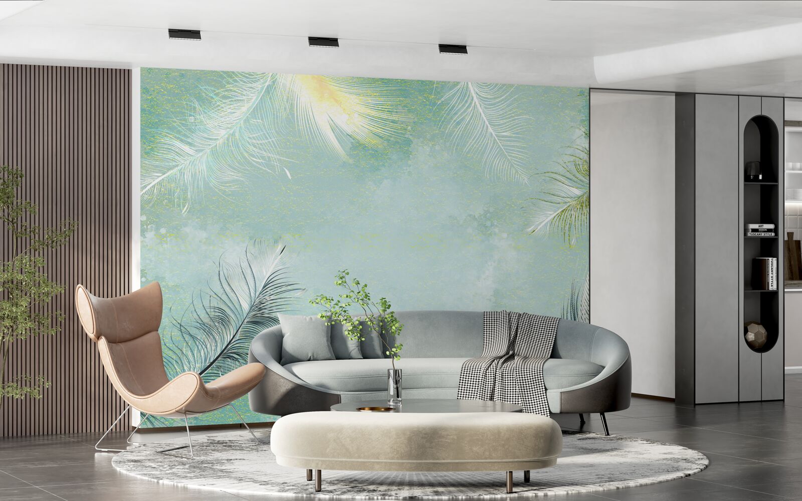 Papier peint grâce à la plume turquoise subtile