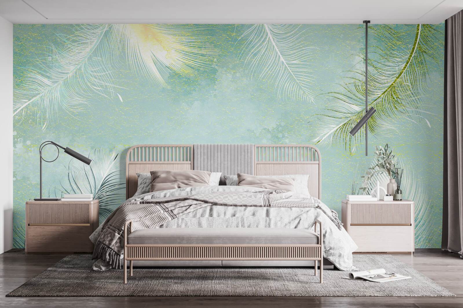 Papier peint grâce à la plume turquoise subtile