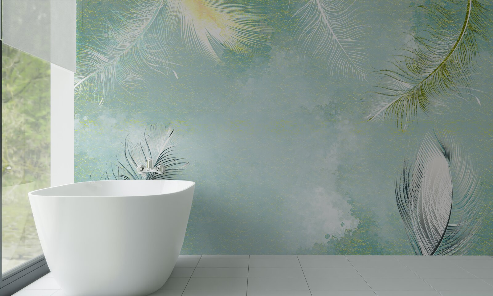 Papier peint grâce à la plume turquoise subtile