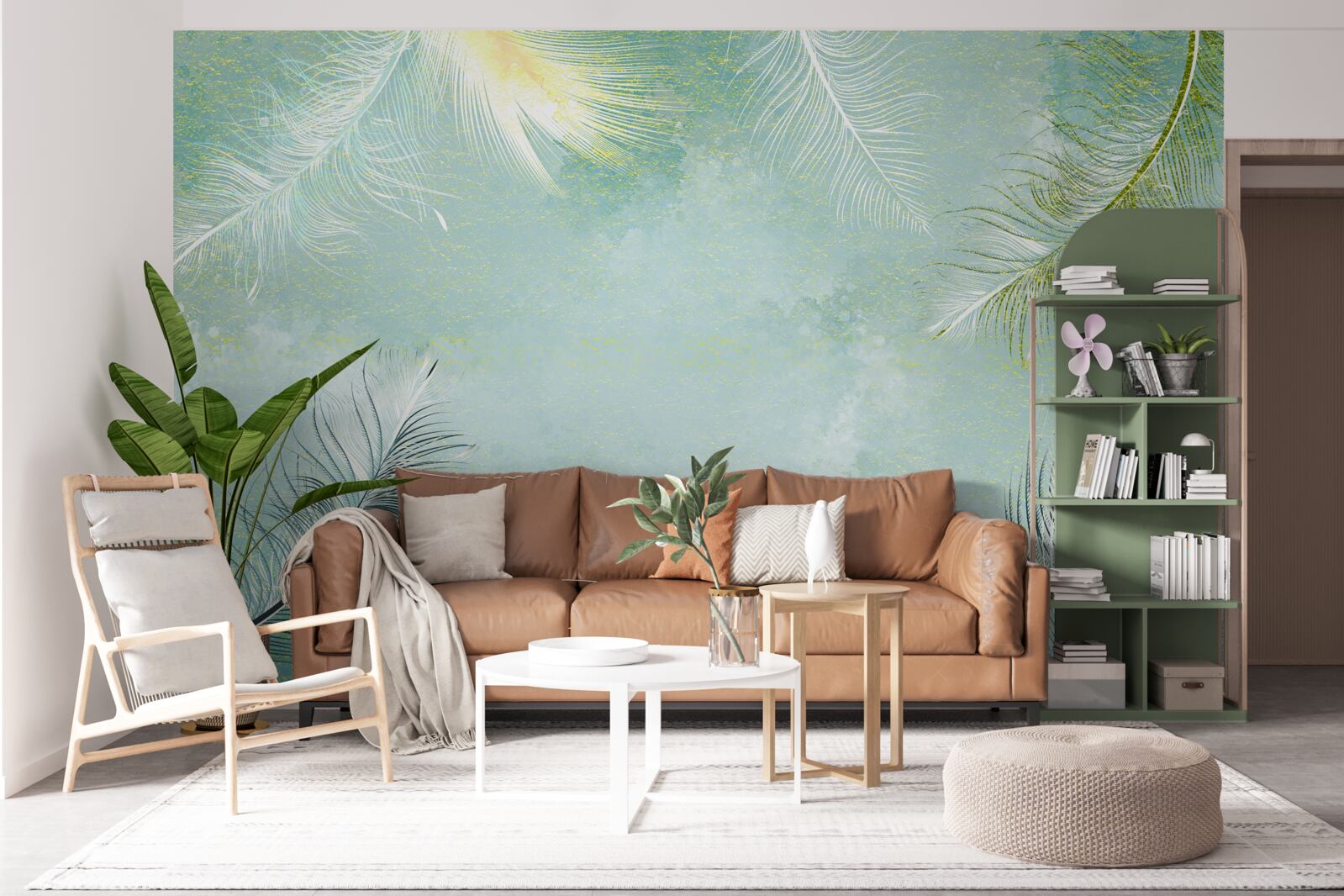 Papier peint grâce à la plume turquoise subtile