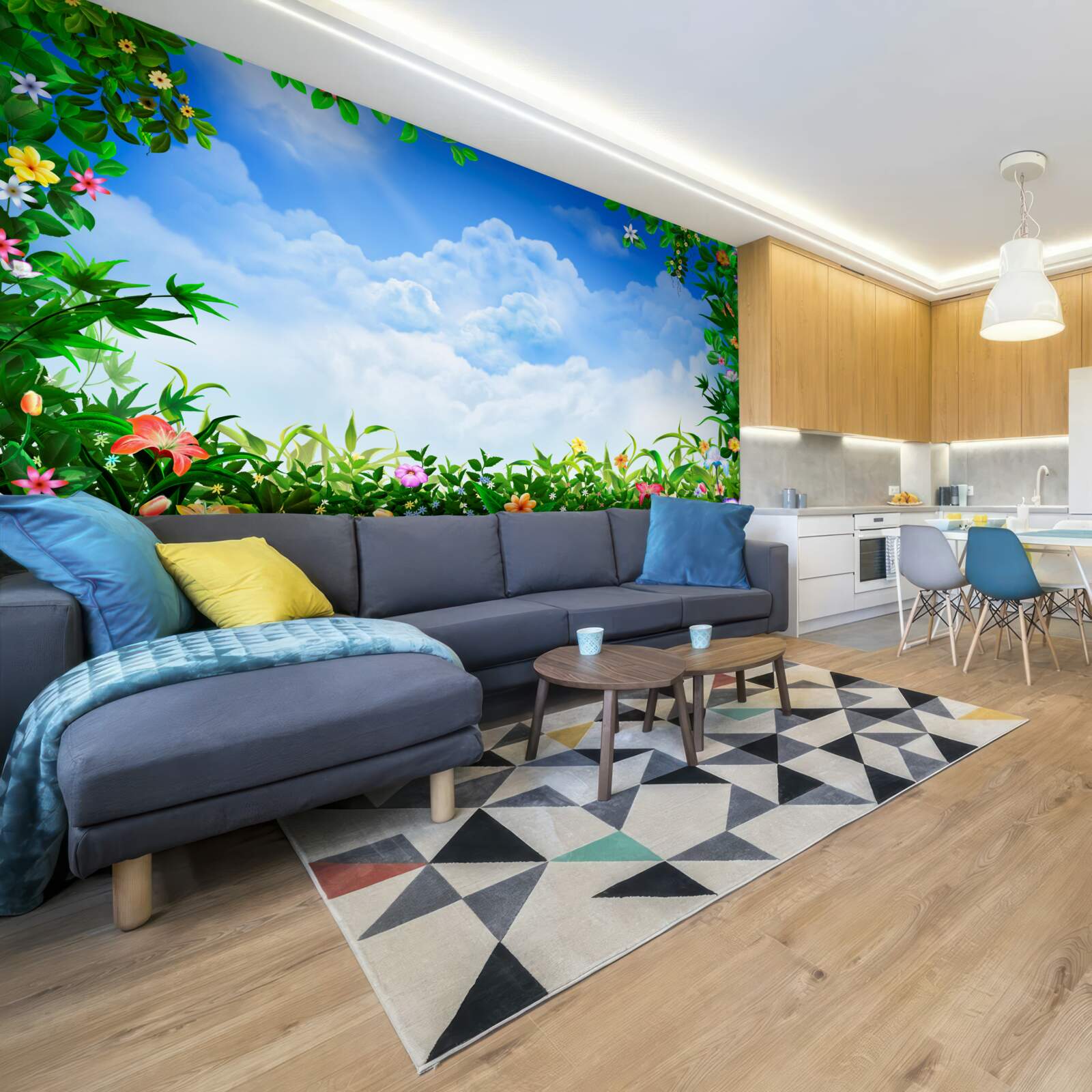 Papier peint les feuilles vertes scintillent sous les nuages bleus