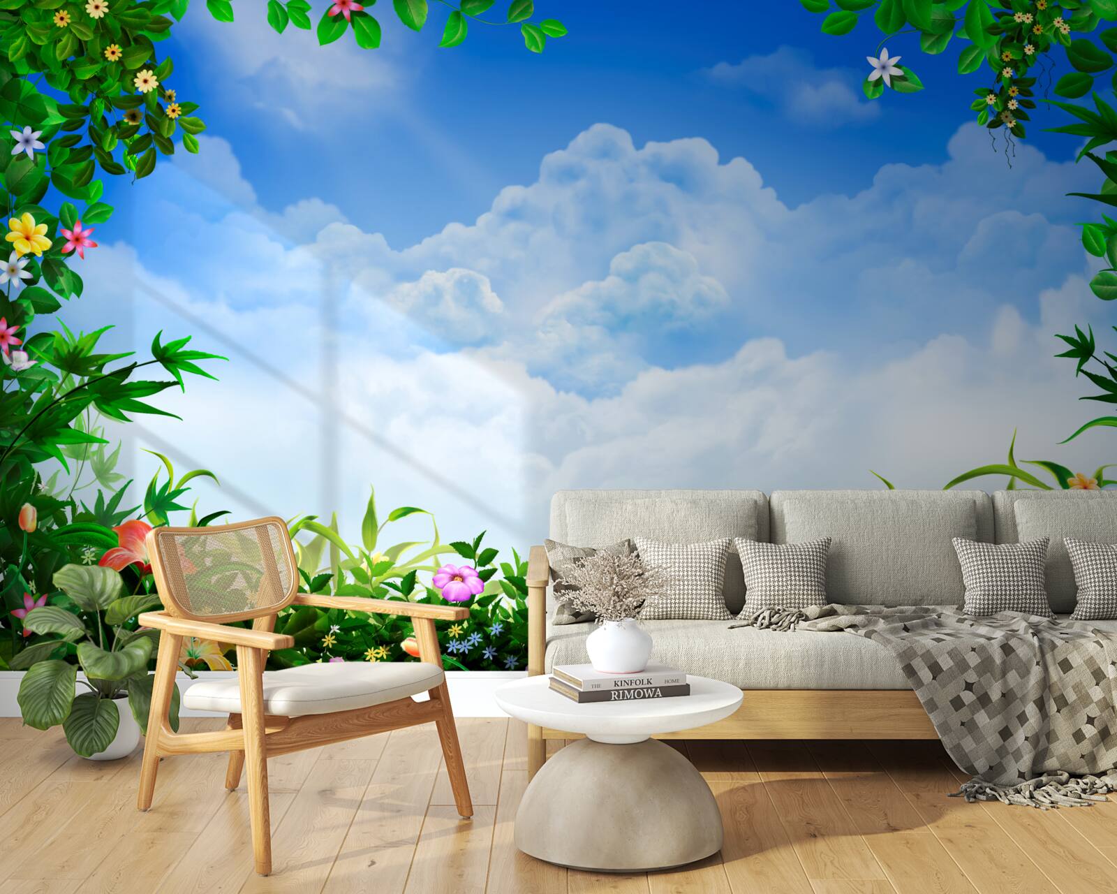 Papier peint les feuilles vertes scintillent sous les nuages bleus