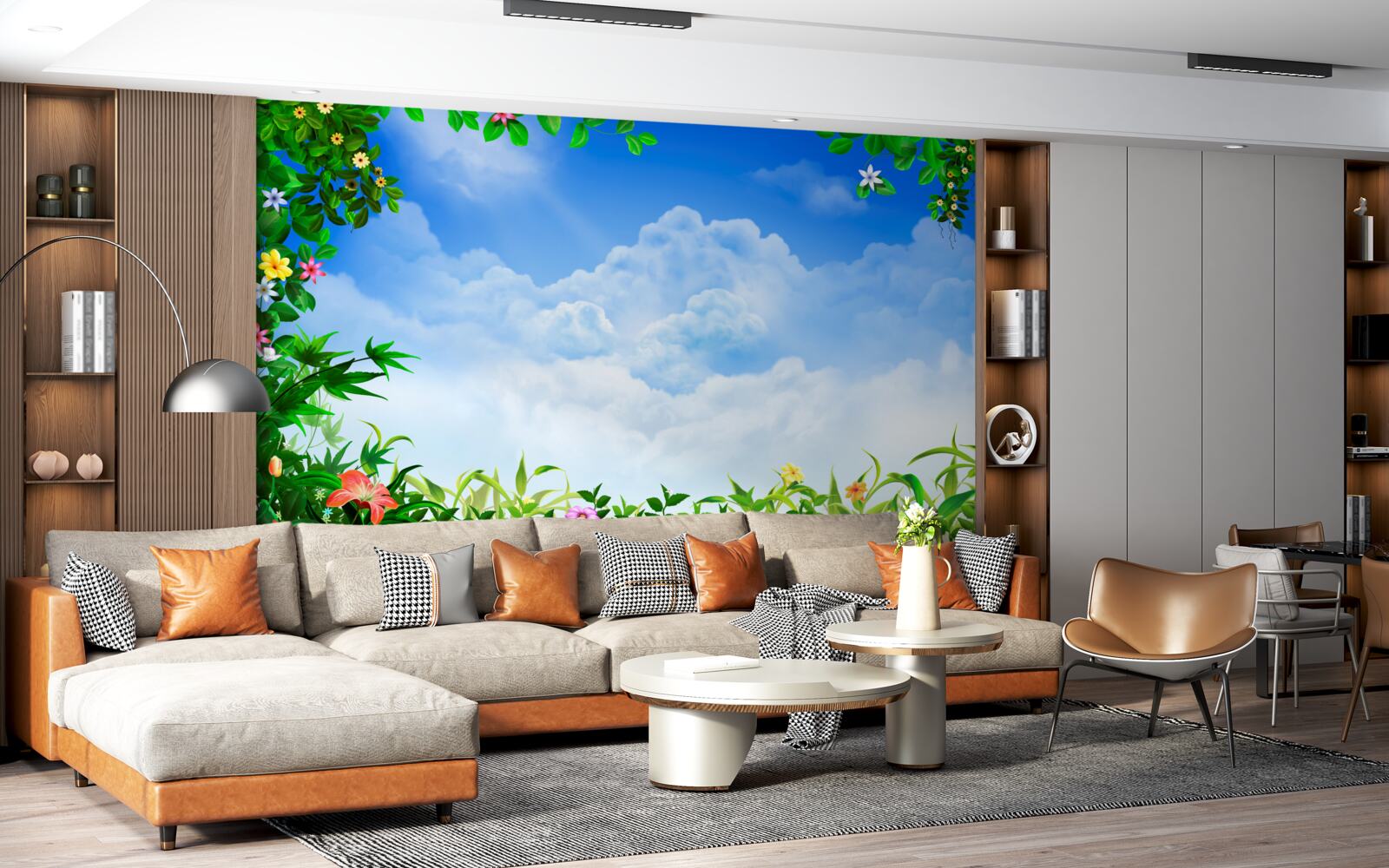 Papier peint les feuilles vertes scintillent sous les nuages bleus