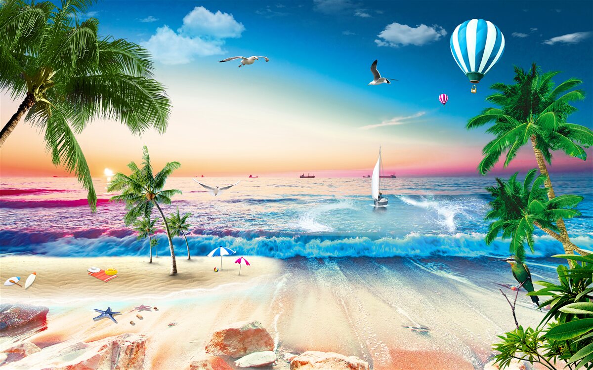 Papier peint peinture marine avec vague