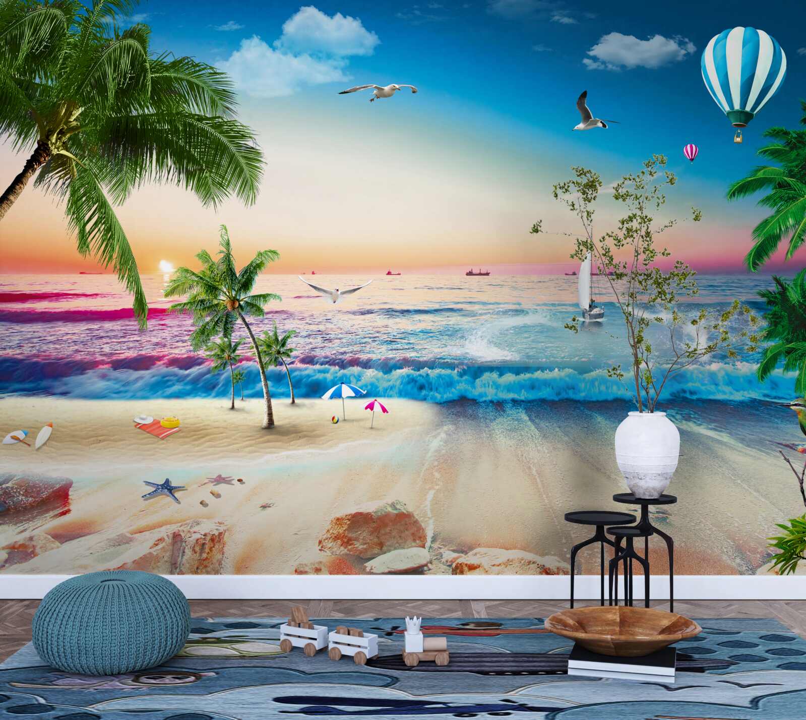 Papier peint peinture marine avec vague