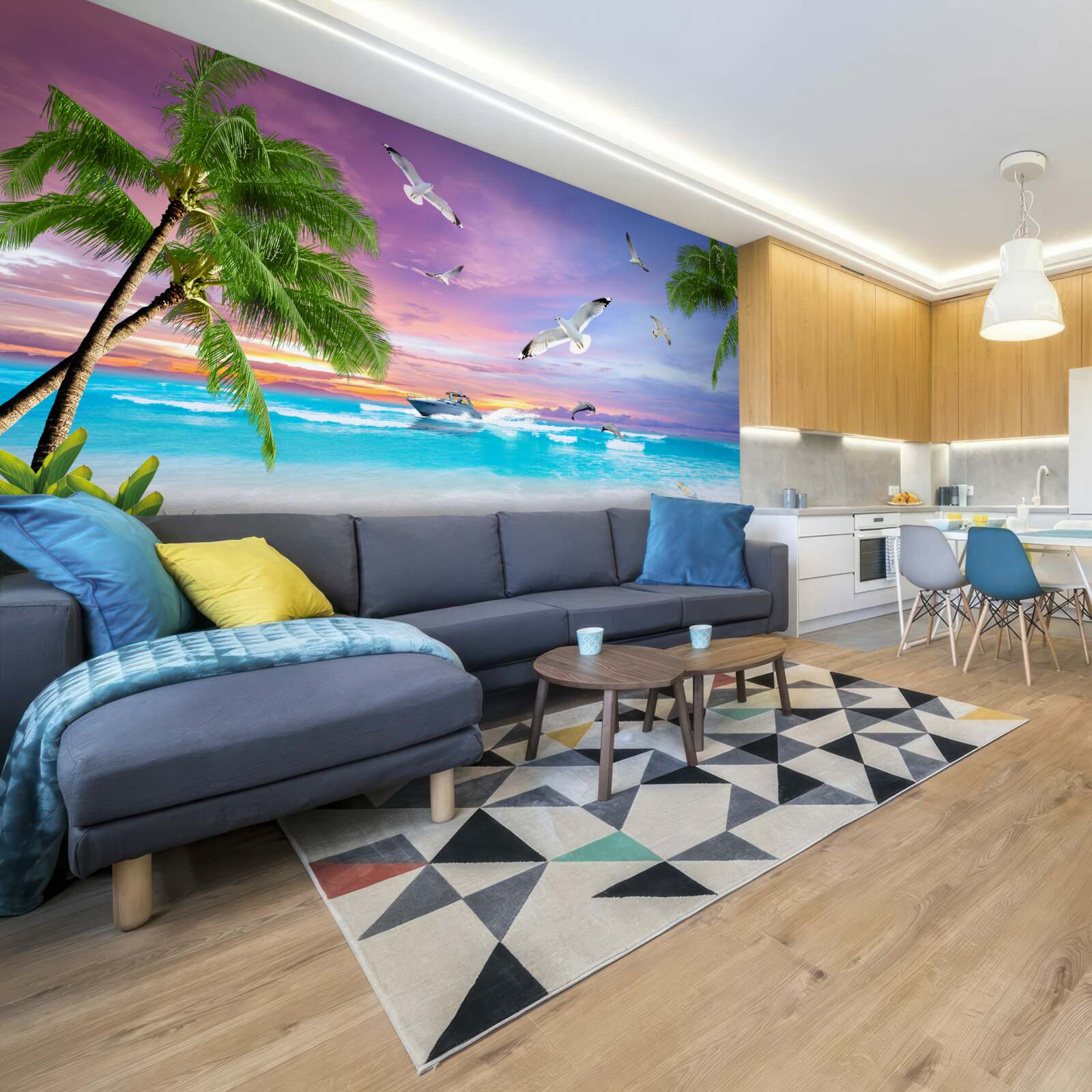 Papier peint côte tropicale et bateau