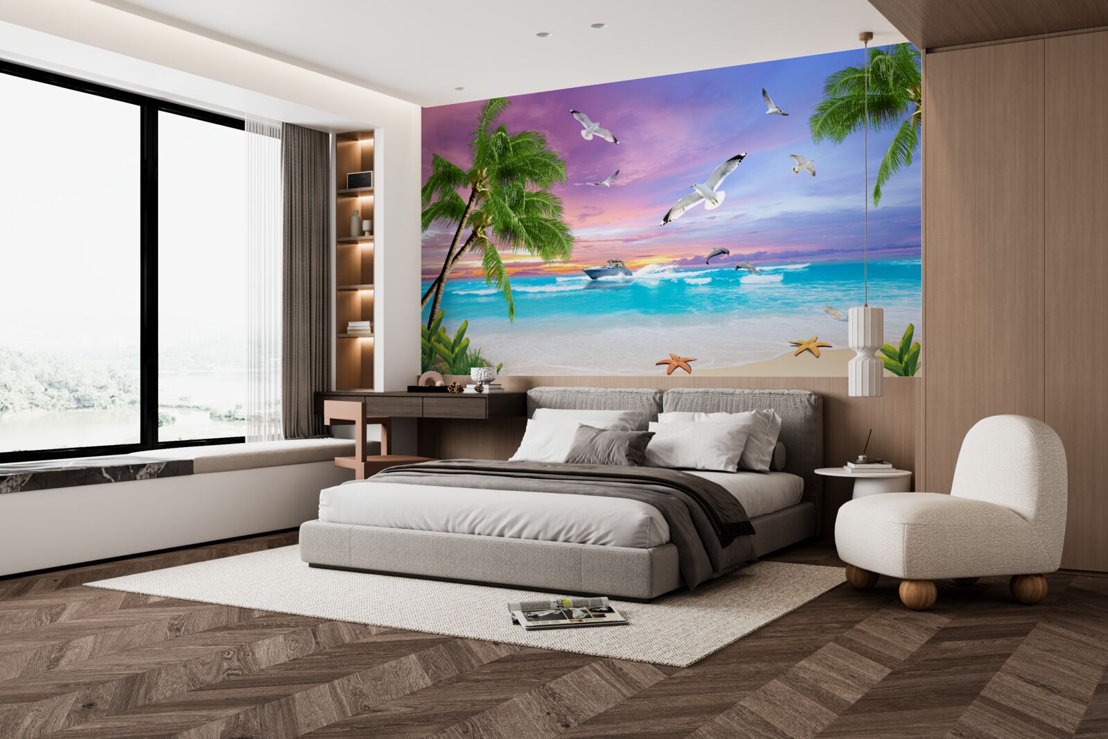 Papier peint côte tropicale et bateau