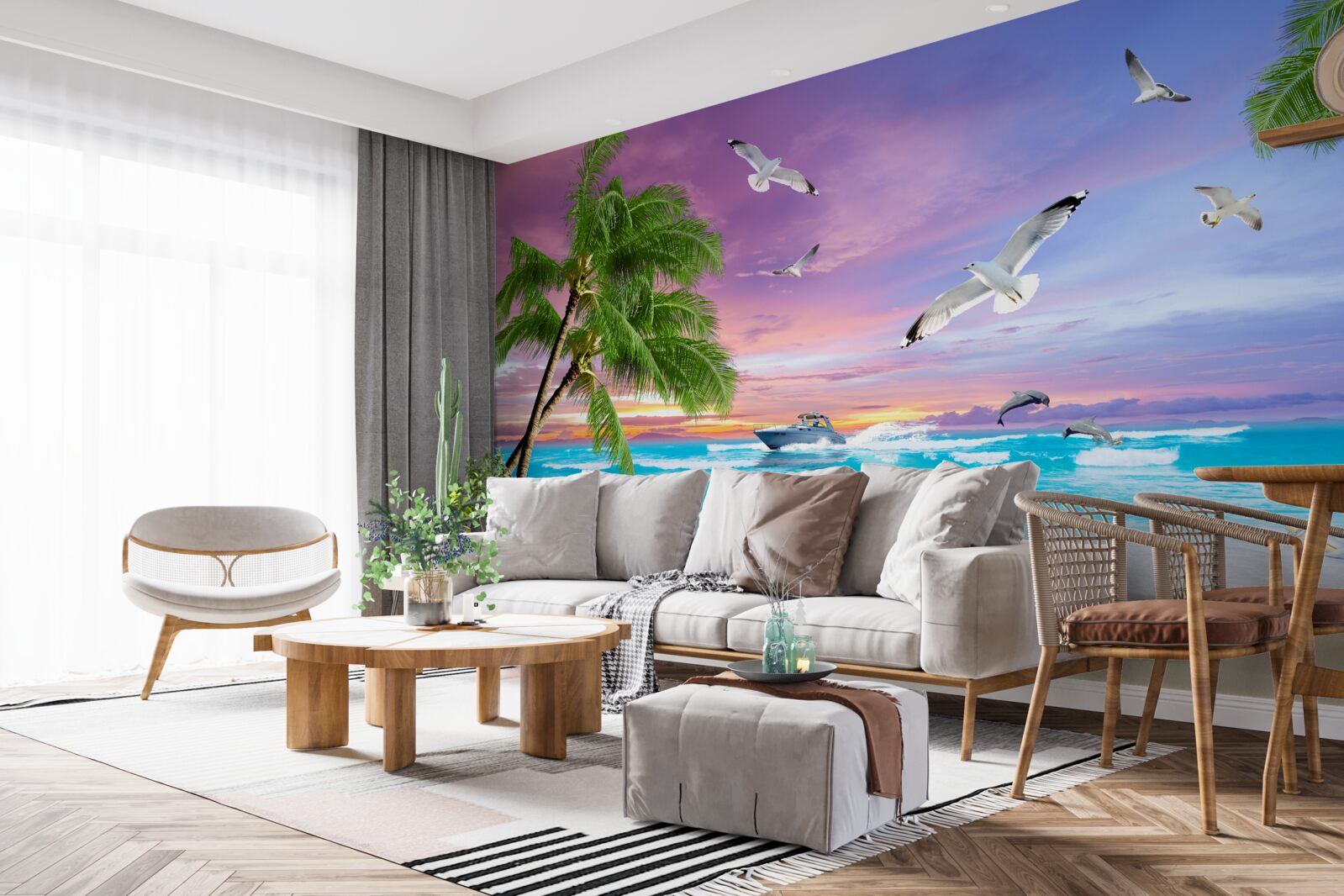 Papier peint côte tropicale et bateau