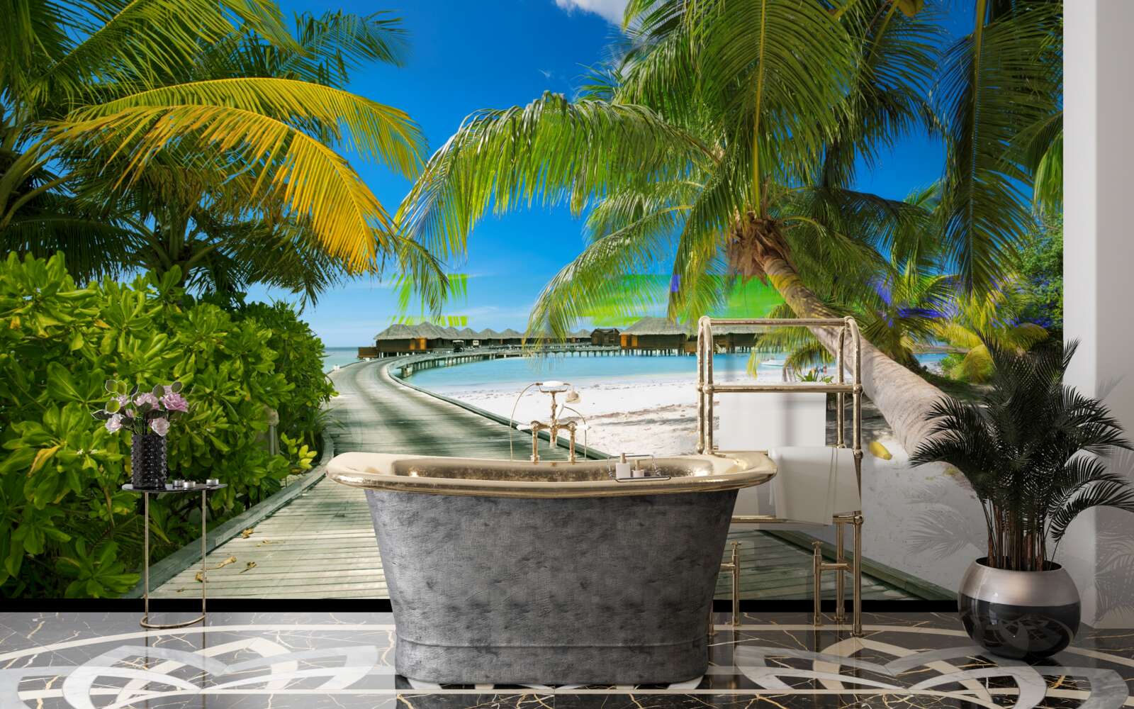 Papier peint Chemin des chalets de bord de mer