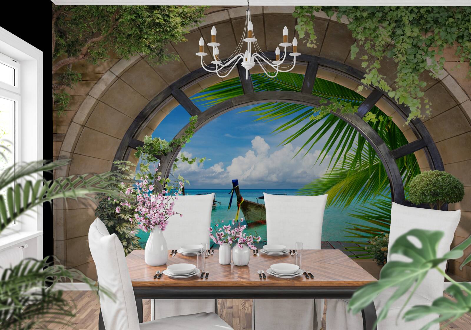 Papier peint toit ouvrant avec vue panoramique sur l'eau bleue de la mer