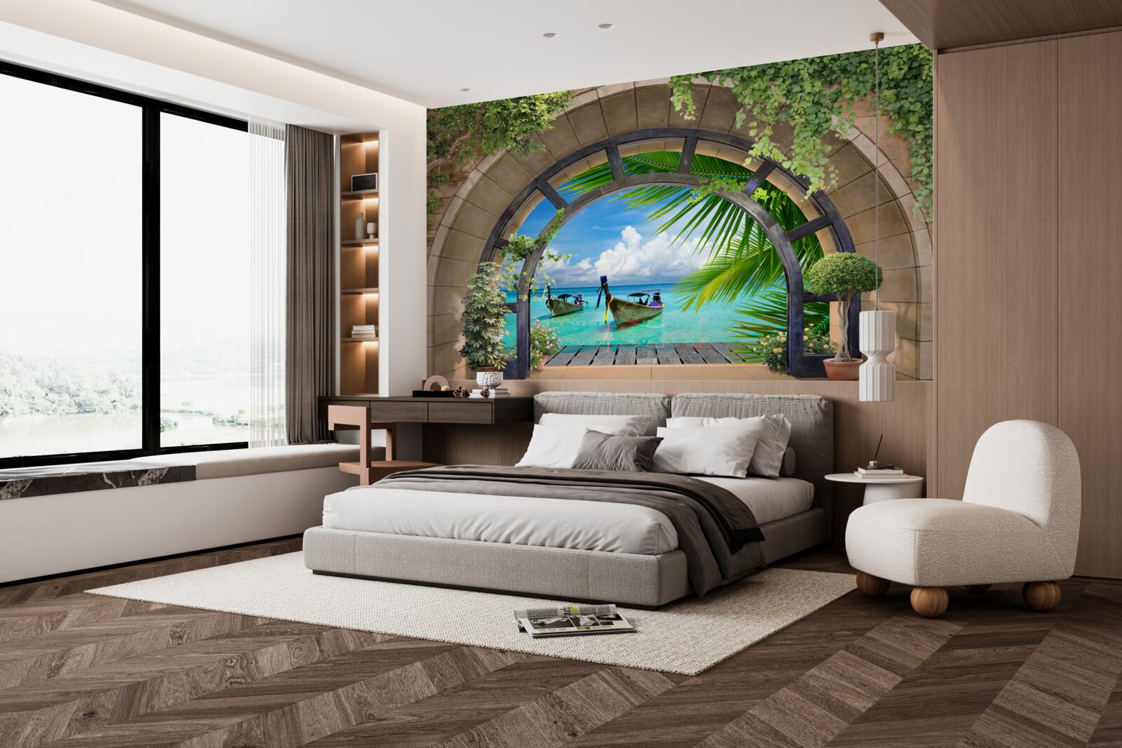 Papier peint toit ouvrant avec vue panoramique sur l'eau bleue de la mer