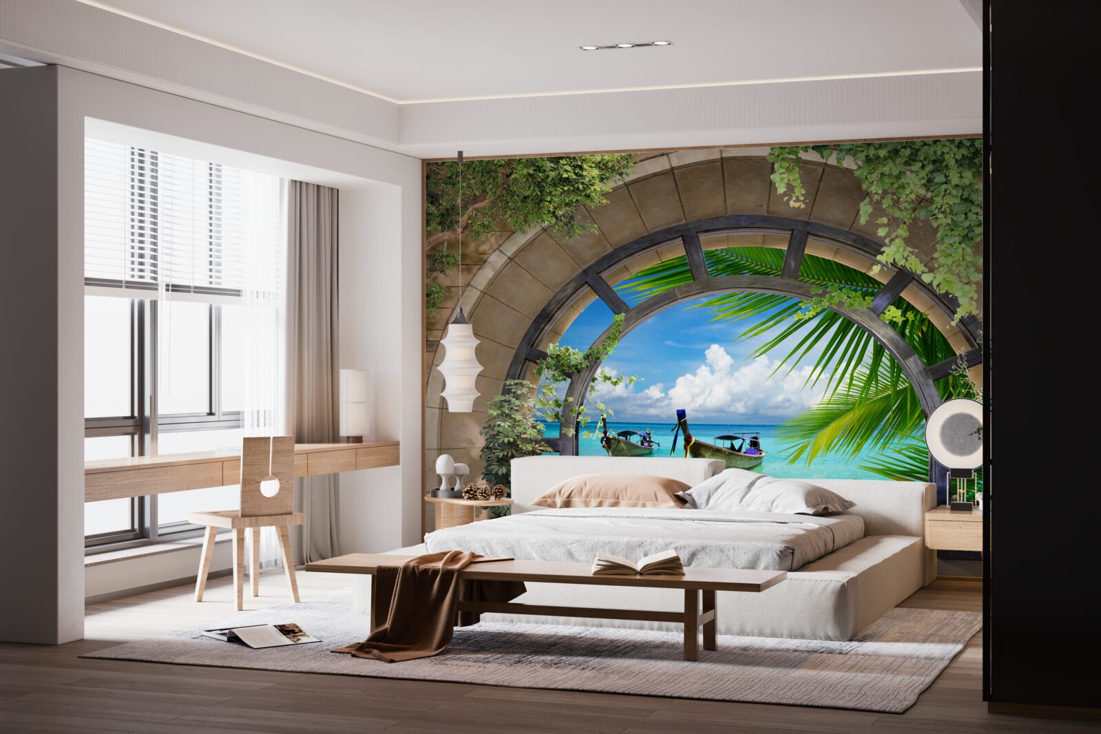 Papier peint toit ouvrant avec vue panoramique sur l'eau bleue de la mer