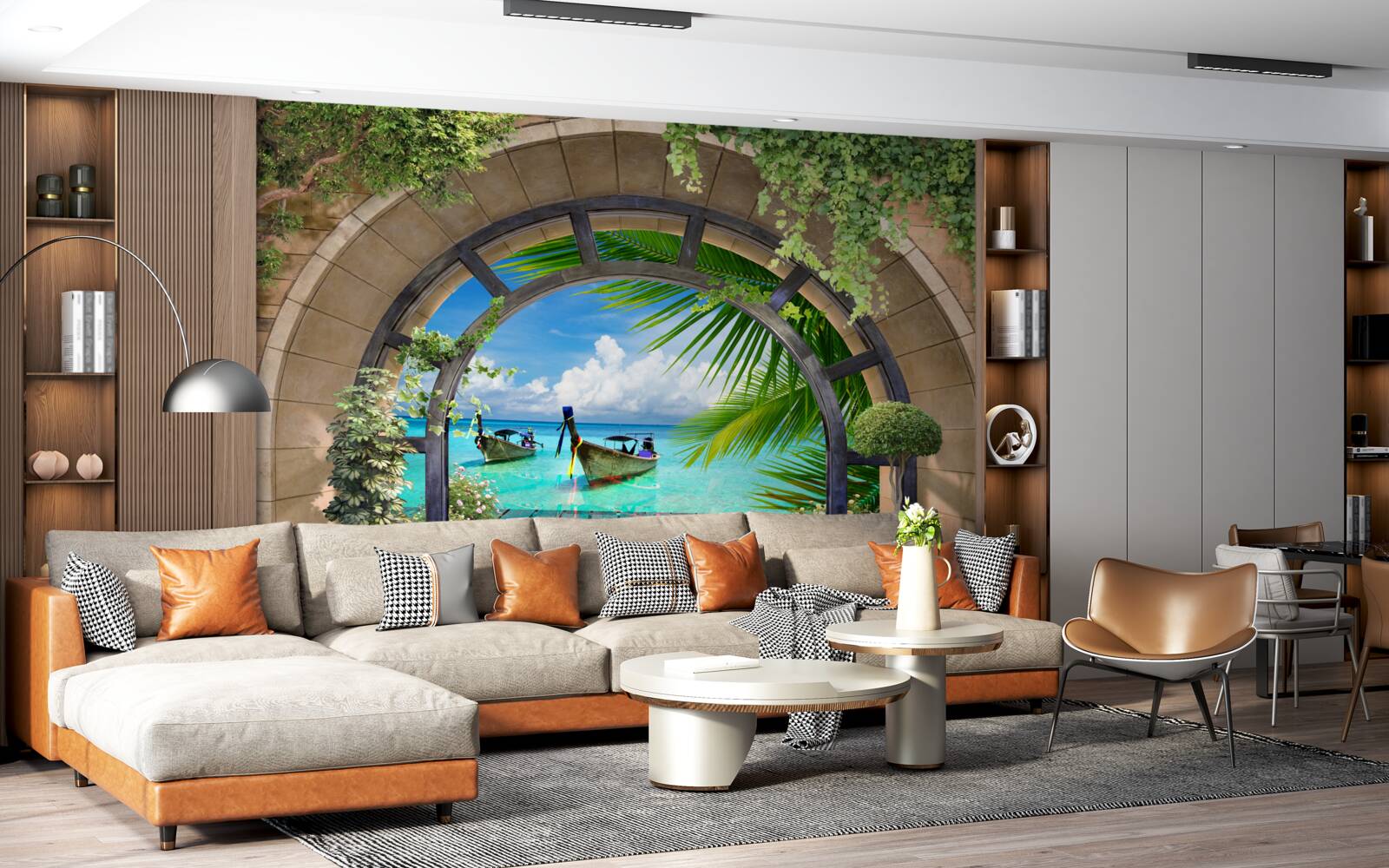 Papier peint toit ouvrant avec vue panoramique sur l'eau bleue de la mer