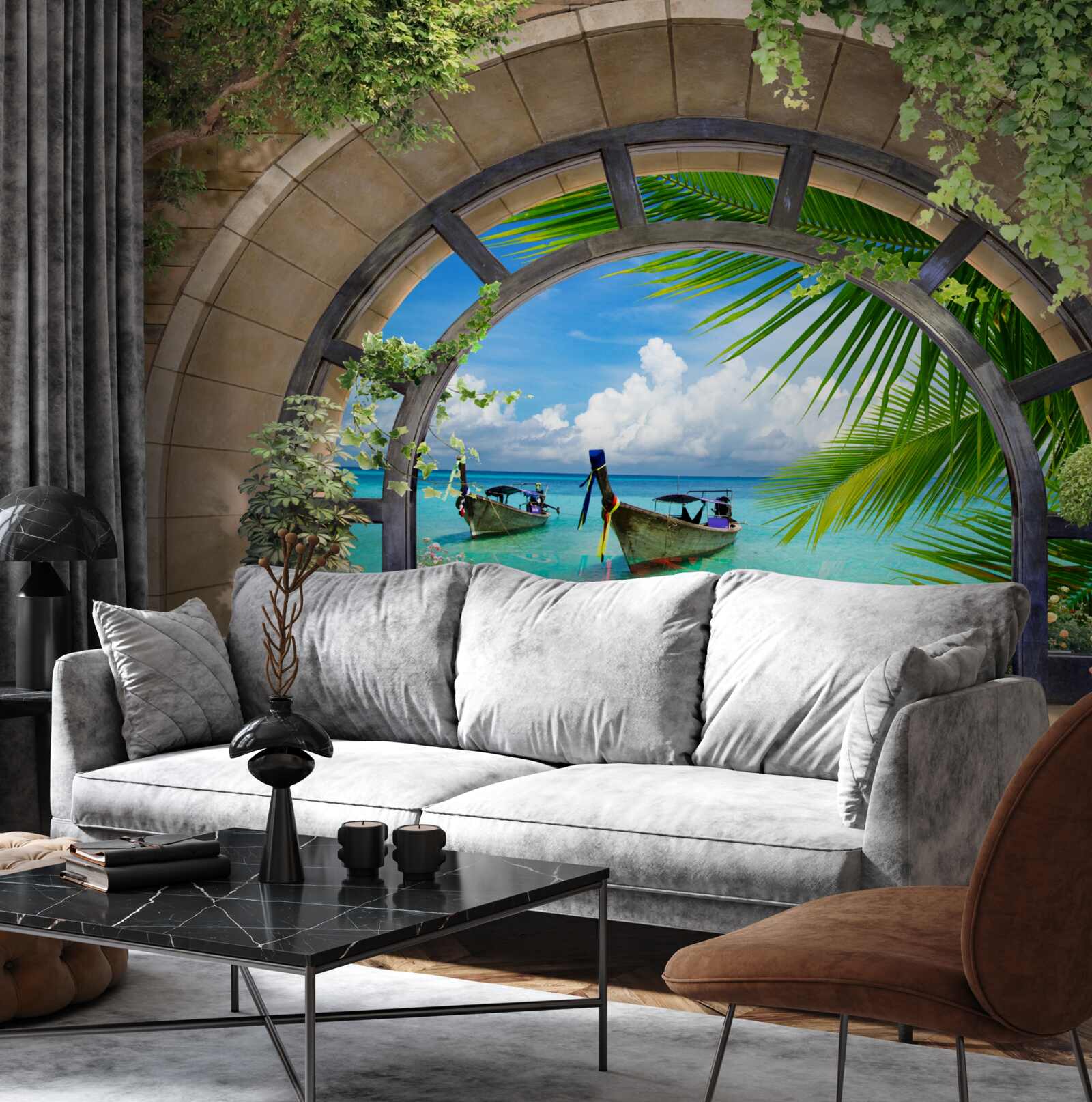 Papier peint toit ouvrant avec vue panoramique sur l'eau bleue de la mer