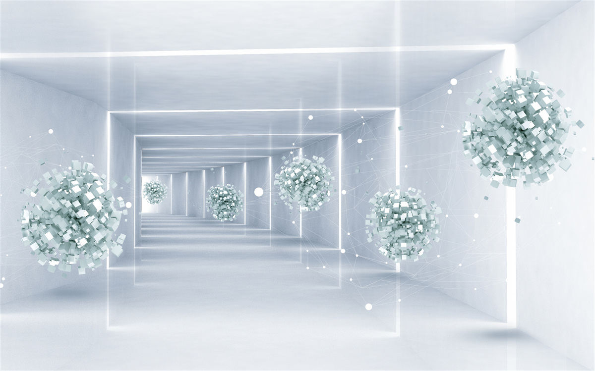 Papier peint vue du tunnel et des sphères qui s'étendent au loin