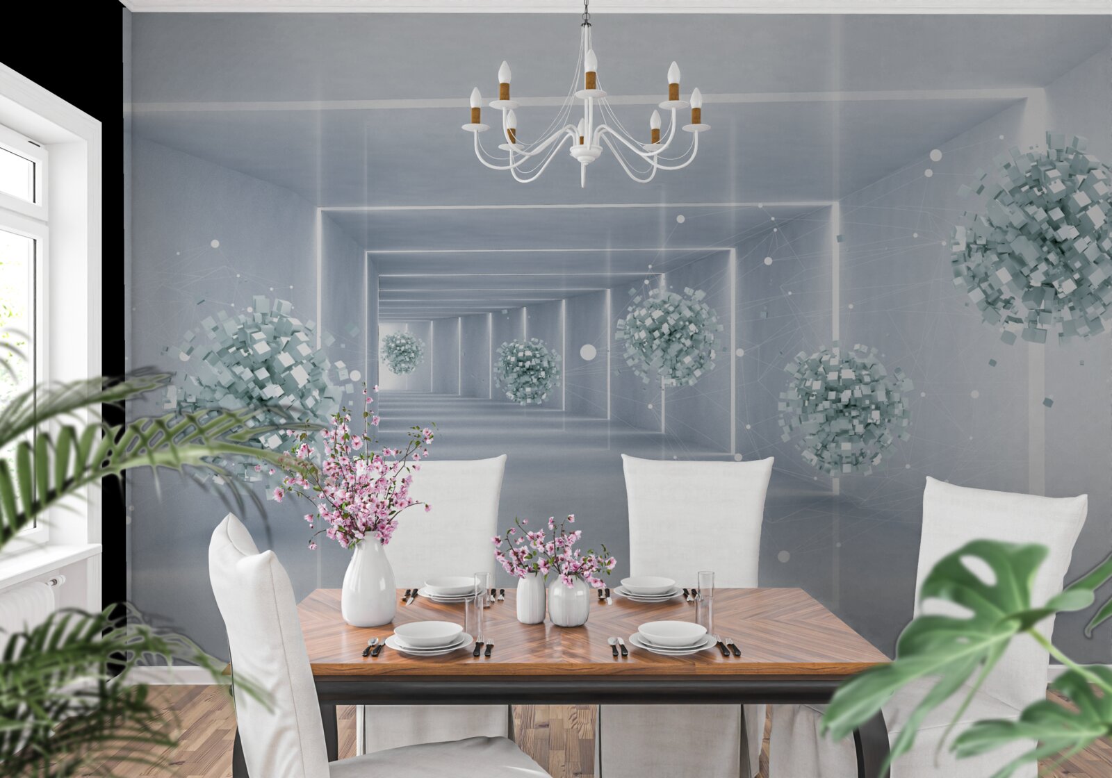 Papier peint vue du tunnel et des sphères qui s'étendent au loin