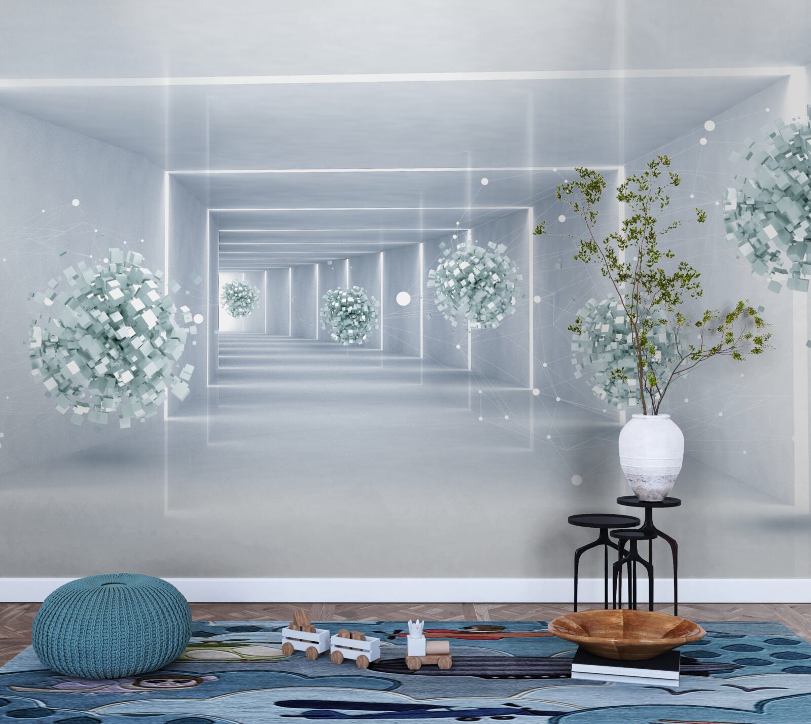 Papier peint vue du tunnel et des sphères qui s'étendent au loin