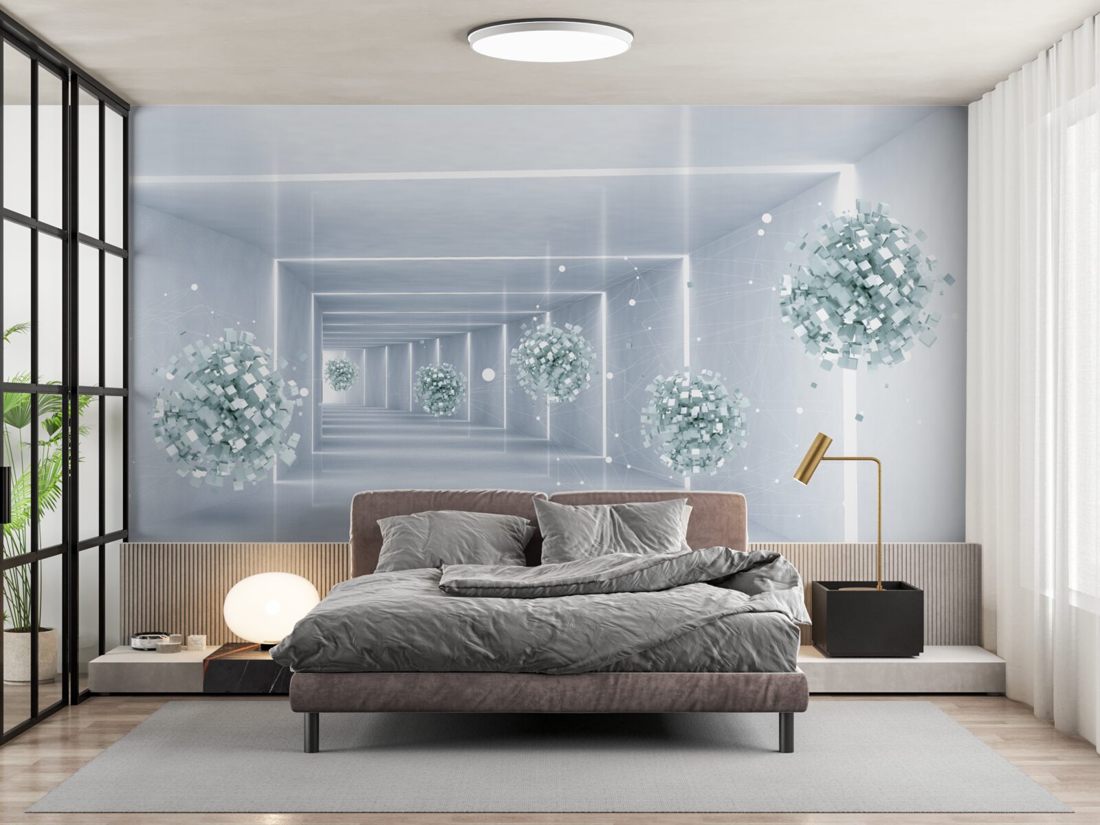 Papier peint vue du tunnel et des sphères qui s'étendent au loin