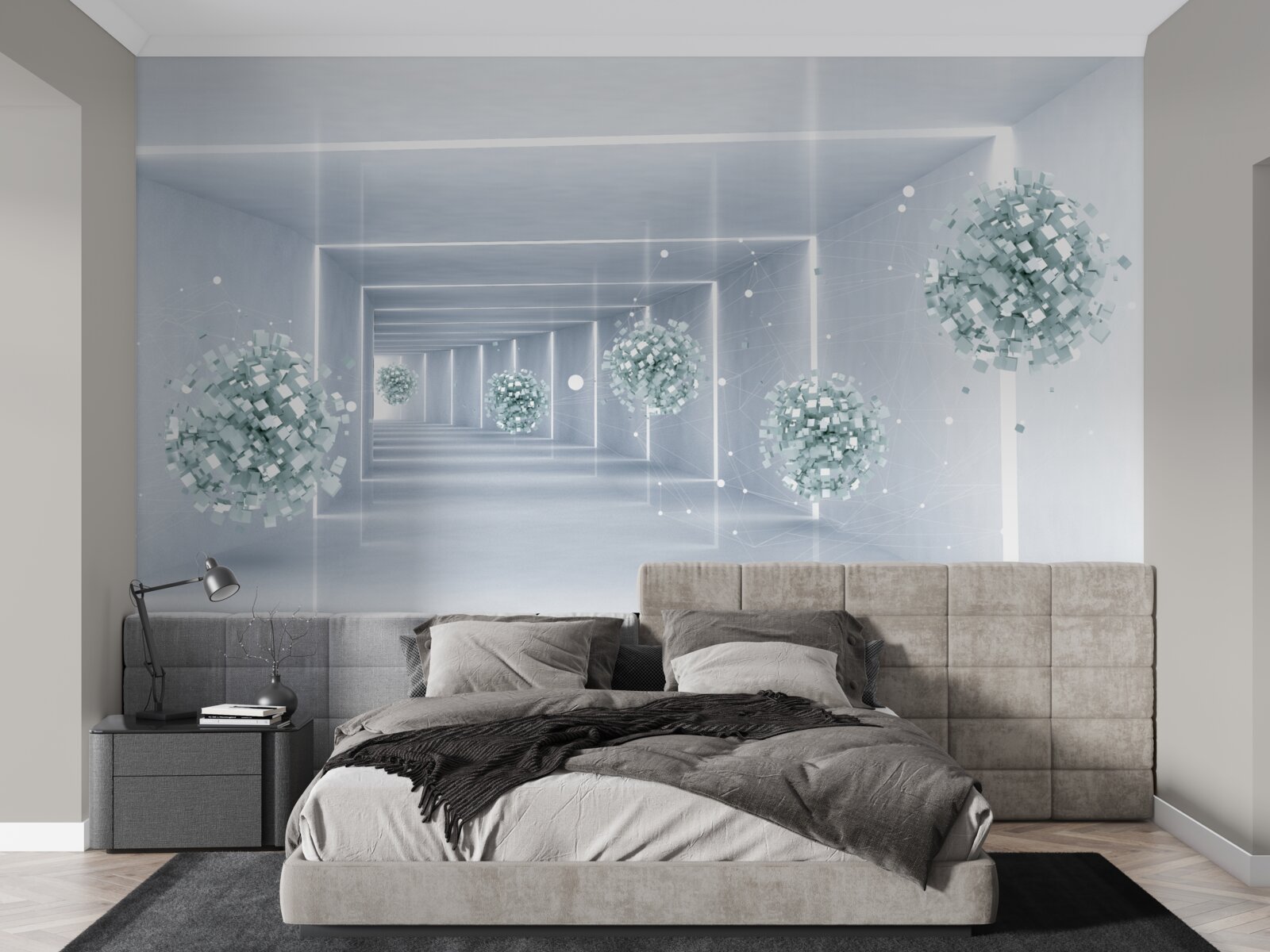 Papier peint vue du tunnel et des sphères qui s'étendent au loin