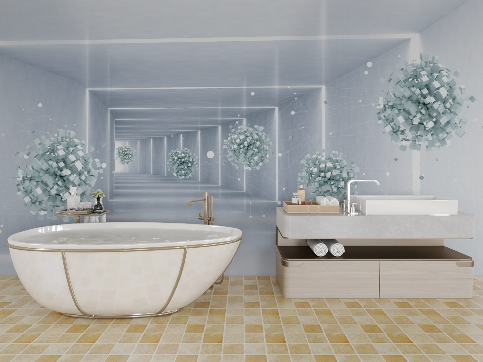 Papier peint vue du tunnel et des sphères qui s'étendent au loin