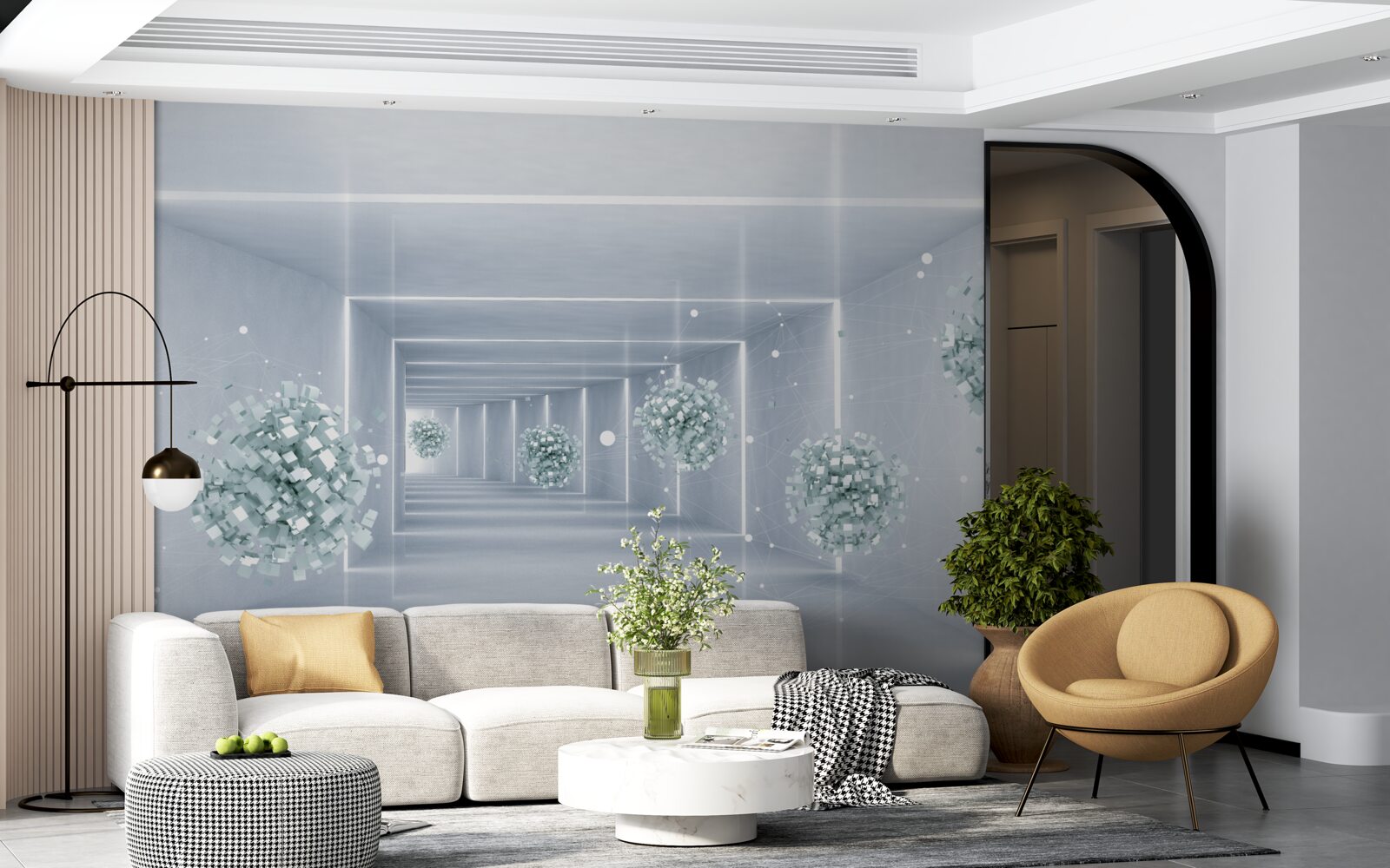 Papier peint vue du tunnel et des sphères qui s'étendent au loin