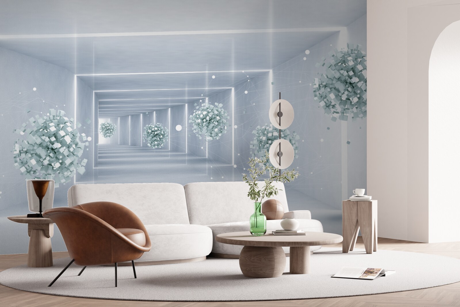 Papier peint vue du tunnel et des sphères qui s'étendent au loin