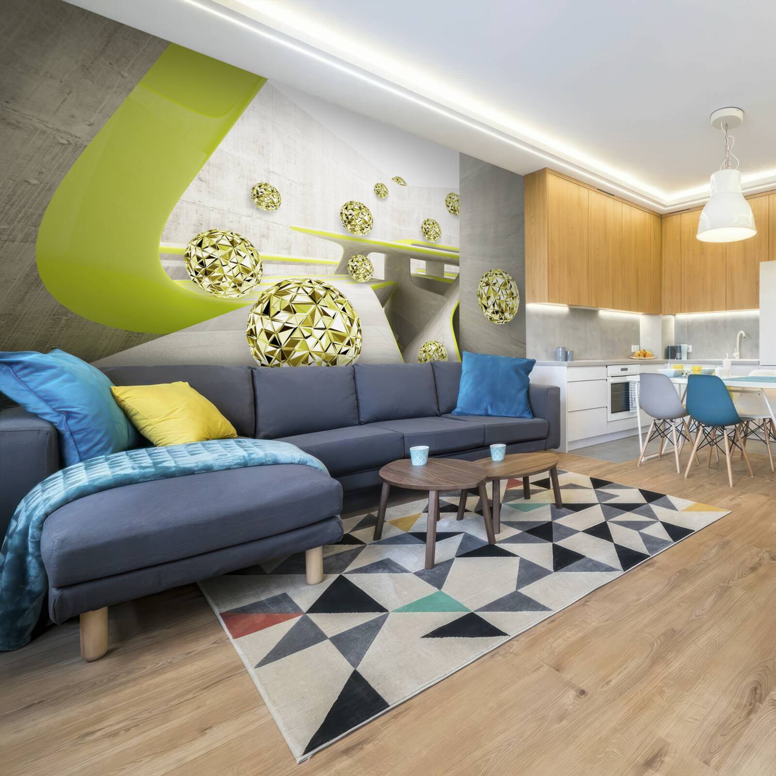 Papier peint les boules d'or roulent vers le bas