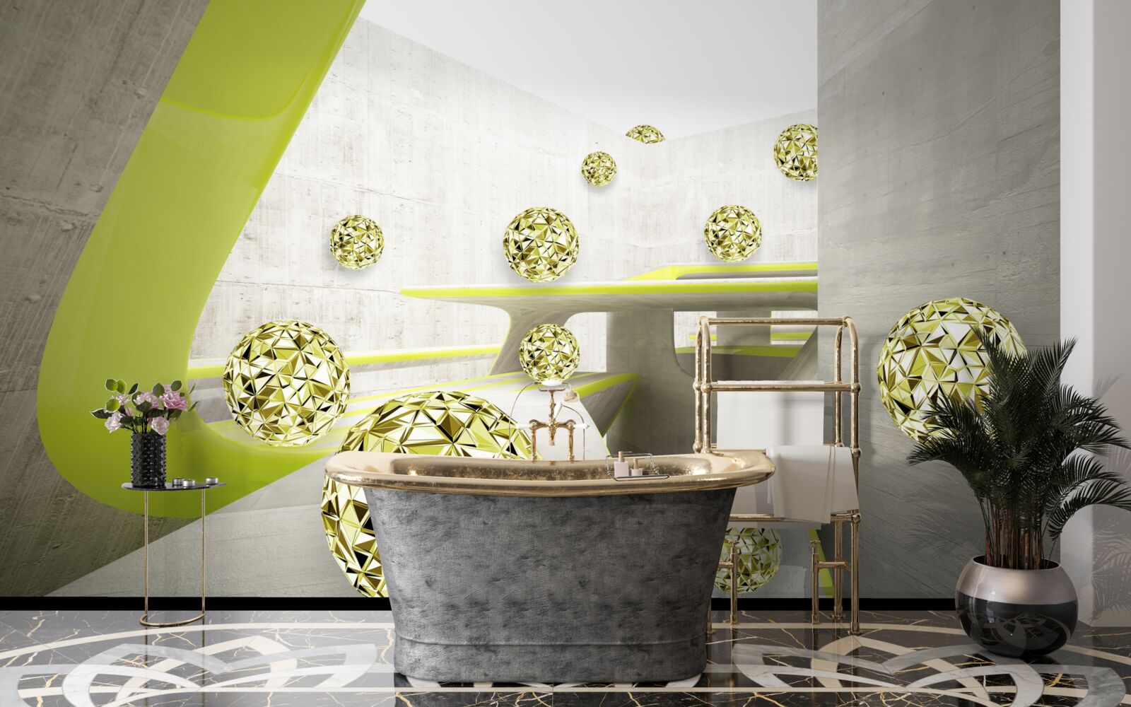 Papier peint les boules d'or roulent vers le bas