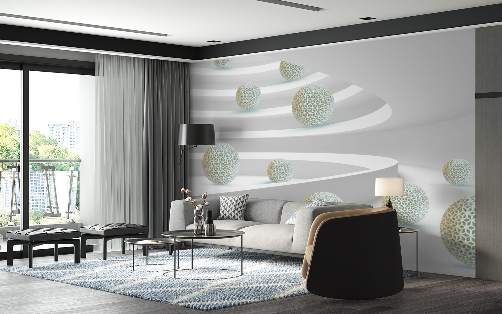 Papier peint les balles tombent dans des trajectoires circulaires