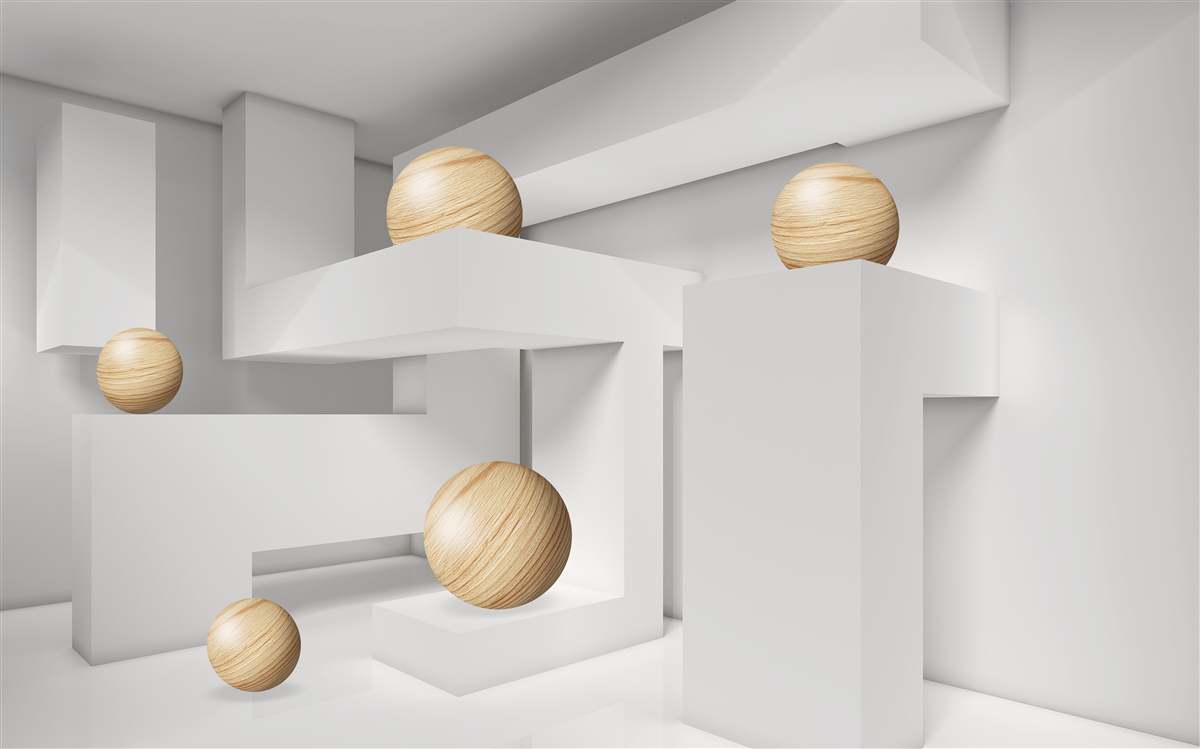 Papier peint boules d'or sur socle