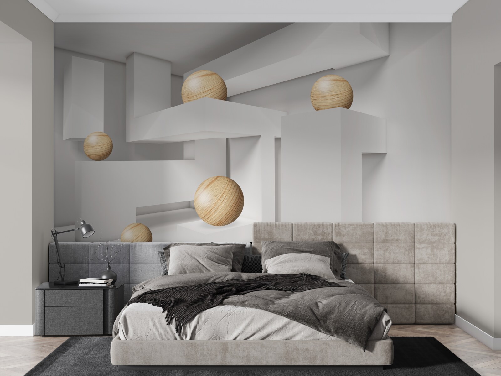 Papier peint boules d'or sur socle