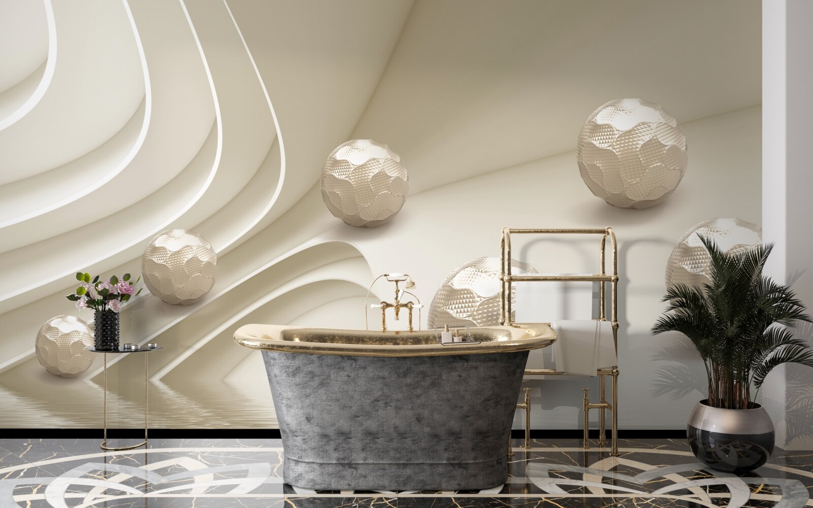 Papier peint boules à facettes dévalant la pente