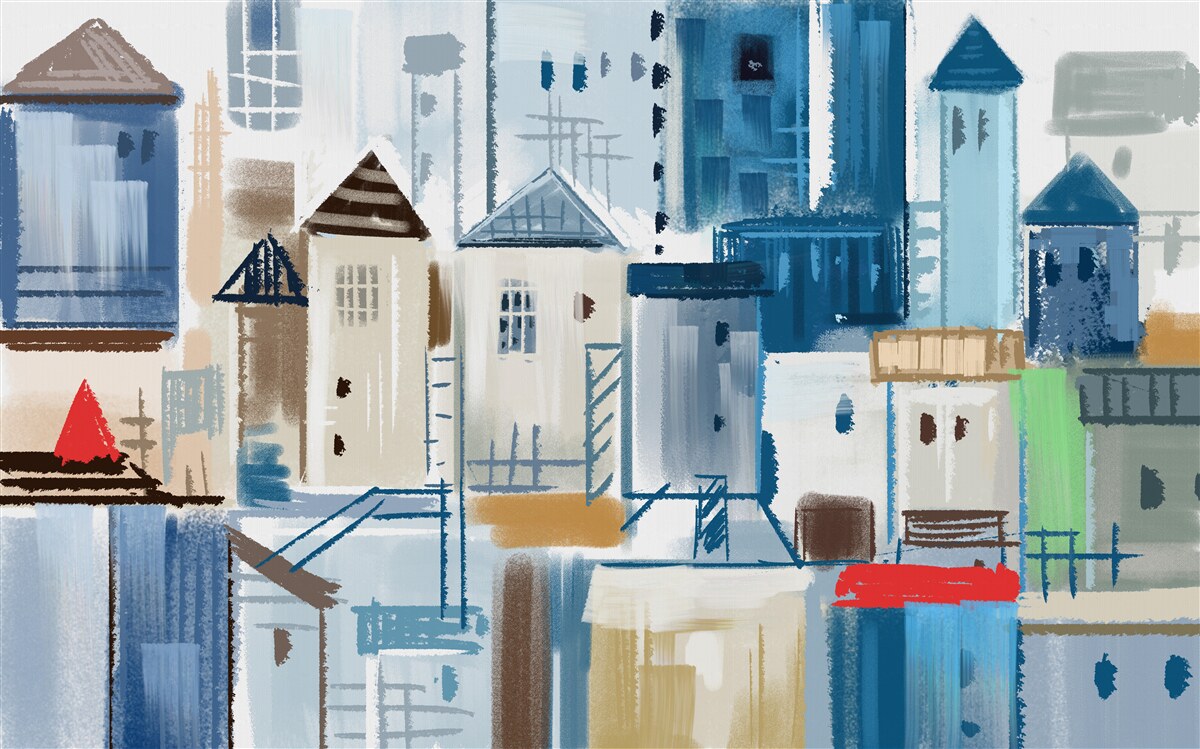 Papier peint architecture de ville animée