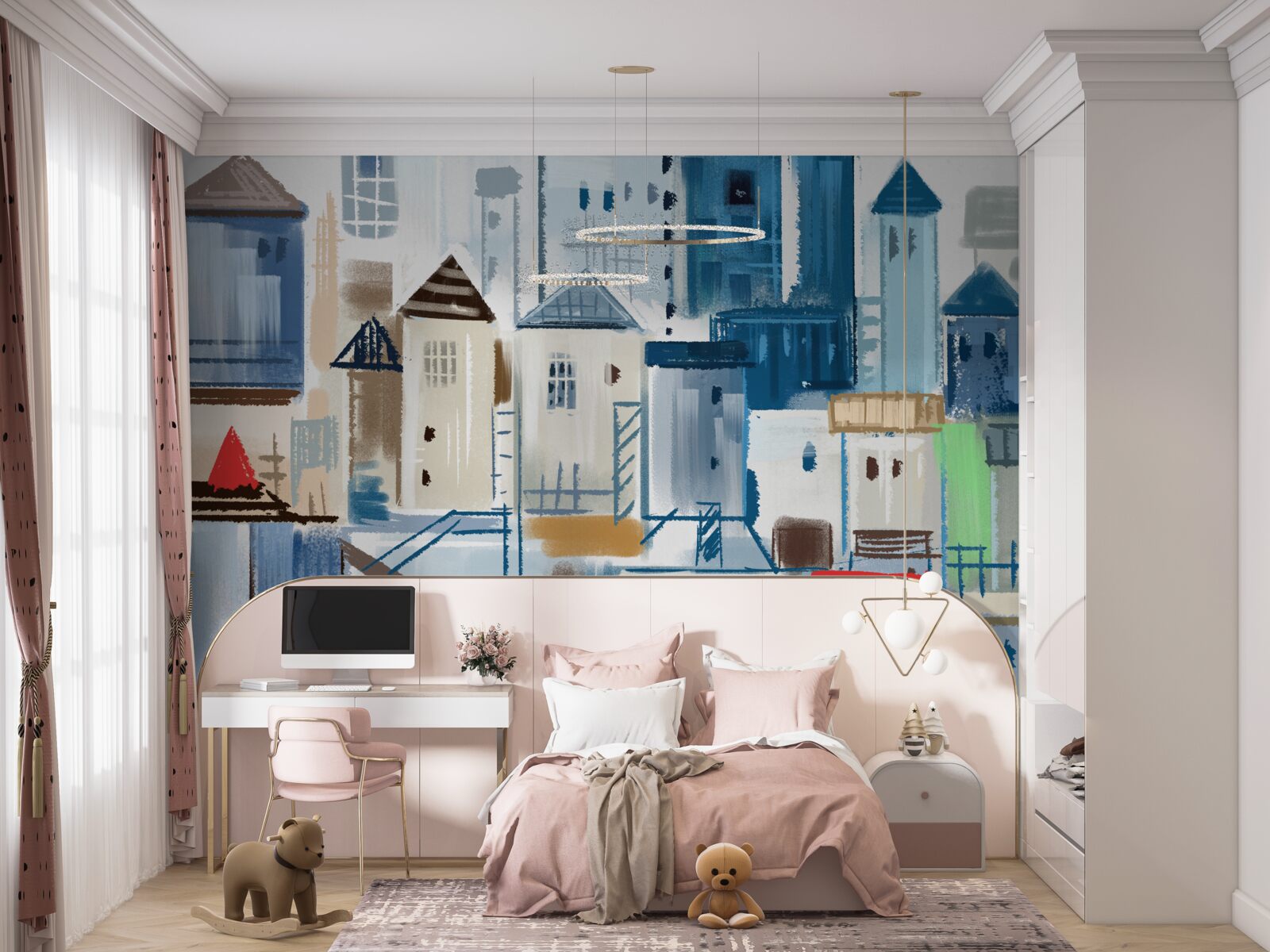 Papier peint architecture de ville animée